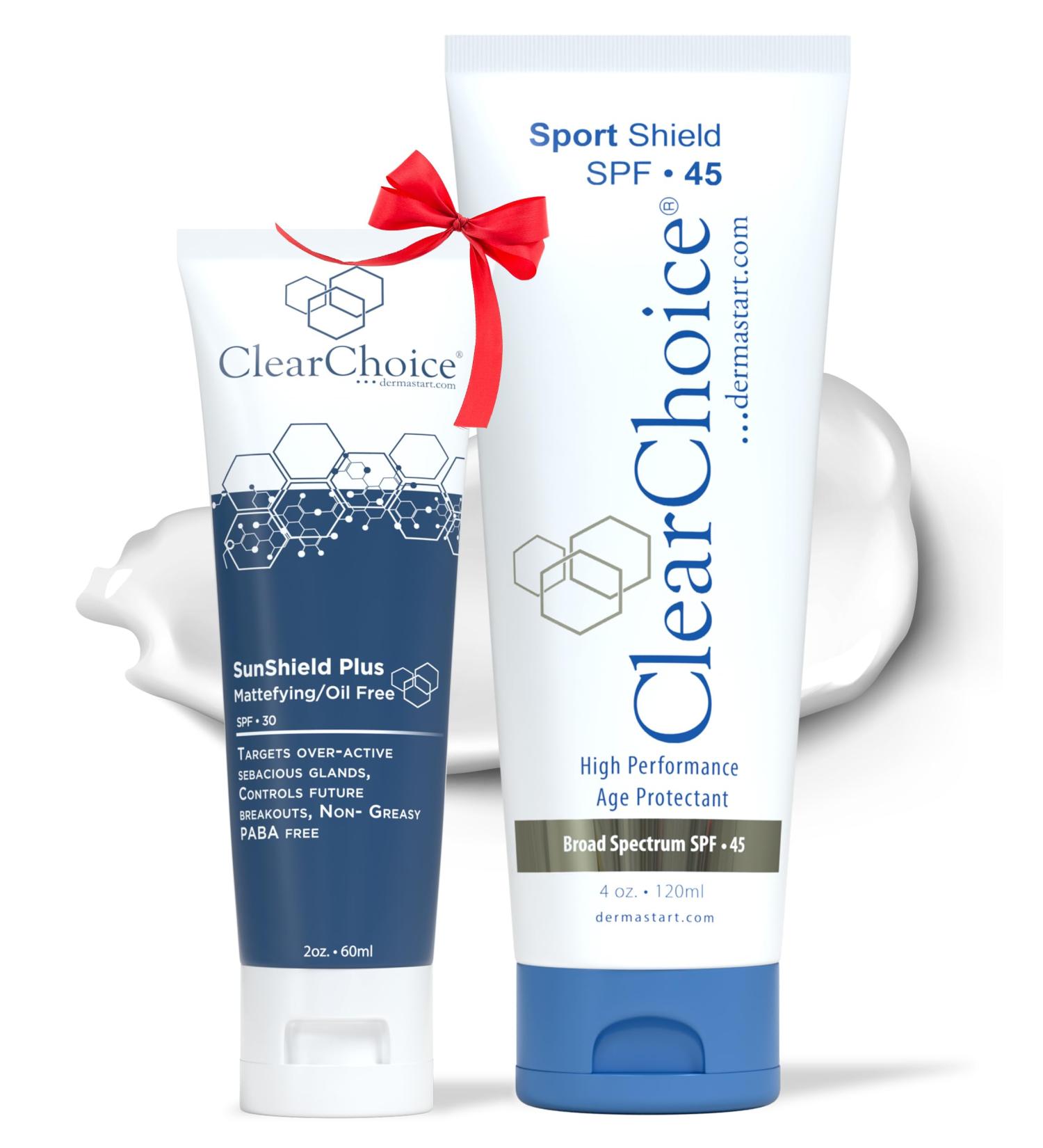 ClearChoice Sunscreen Bundle: SPF 45 (4oz) & SPF 30 Sun Shield Plus (1.7oz) Oil-Free Zinc Oxide Reef-Safe Non-Greasy Acne-Prone & Oily Skin Friendly
