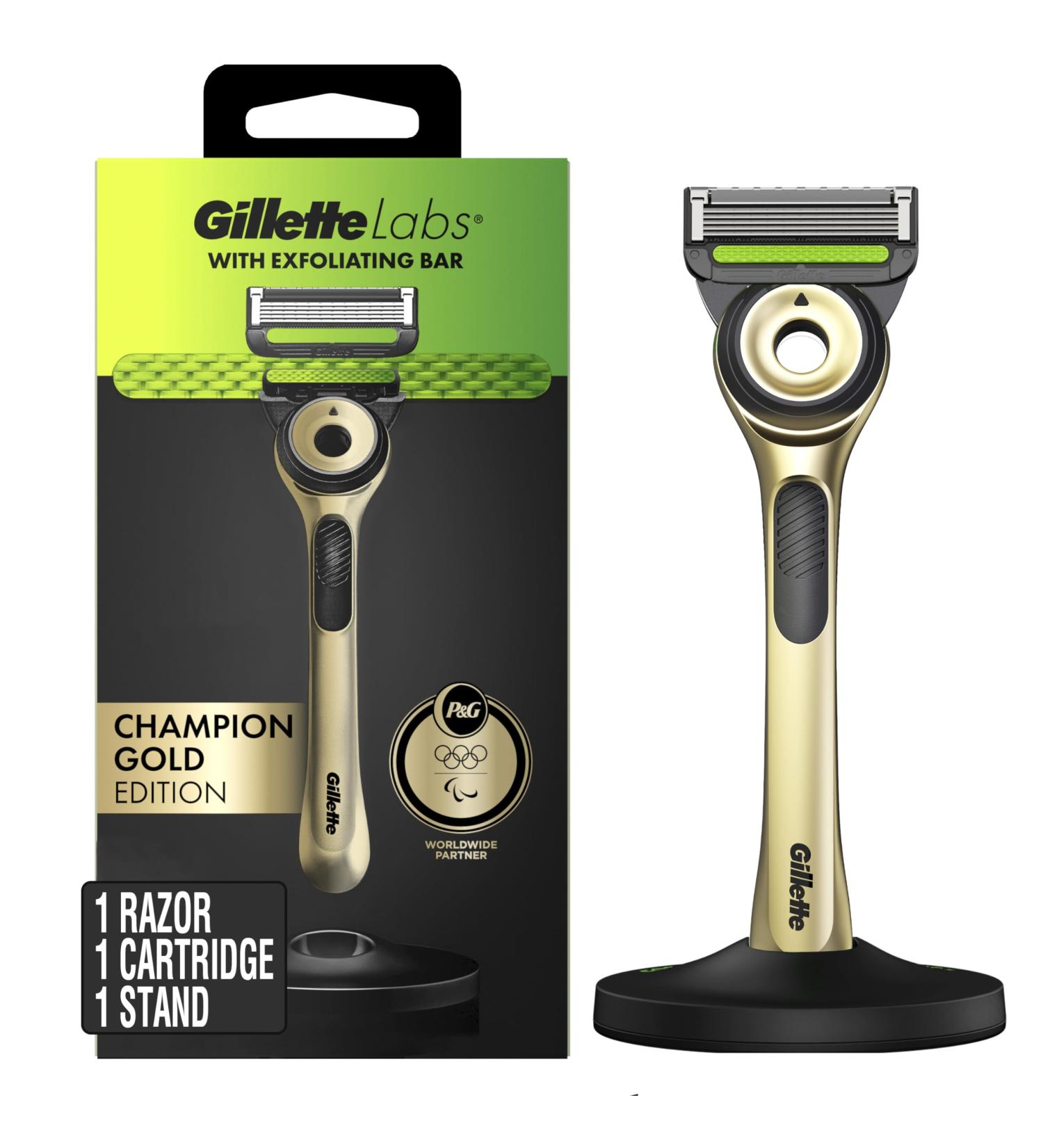 Buy GilletteLabs Exfoliating Bar Razor for Men - Champion Gold Edition | Premium Magnetic Stand & Refills - International Shipping Available - Buy Online on GoSupps.com