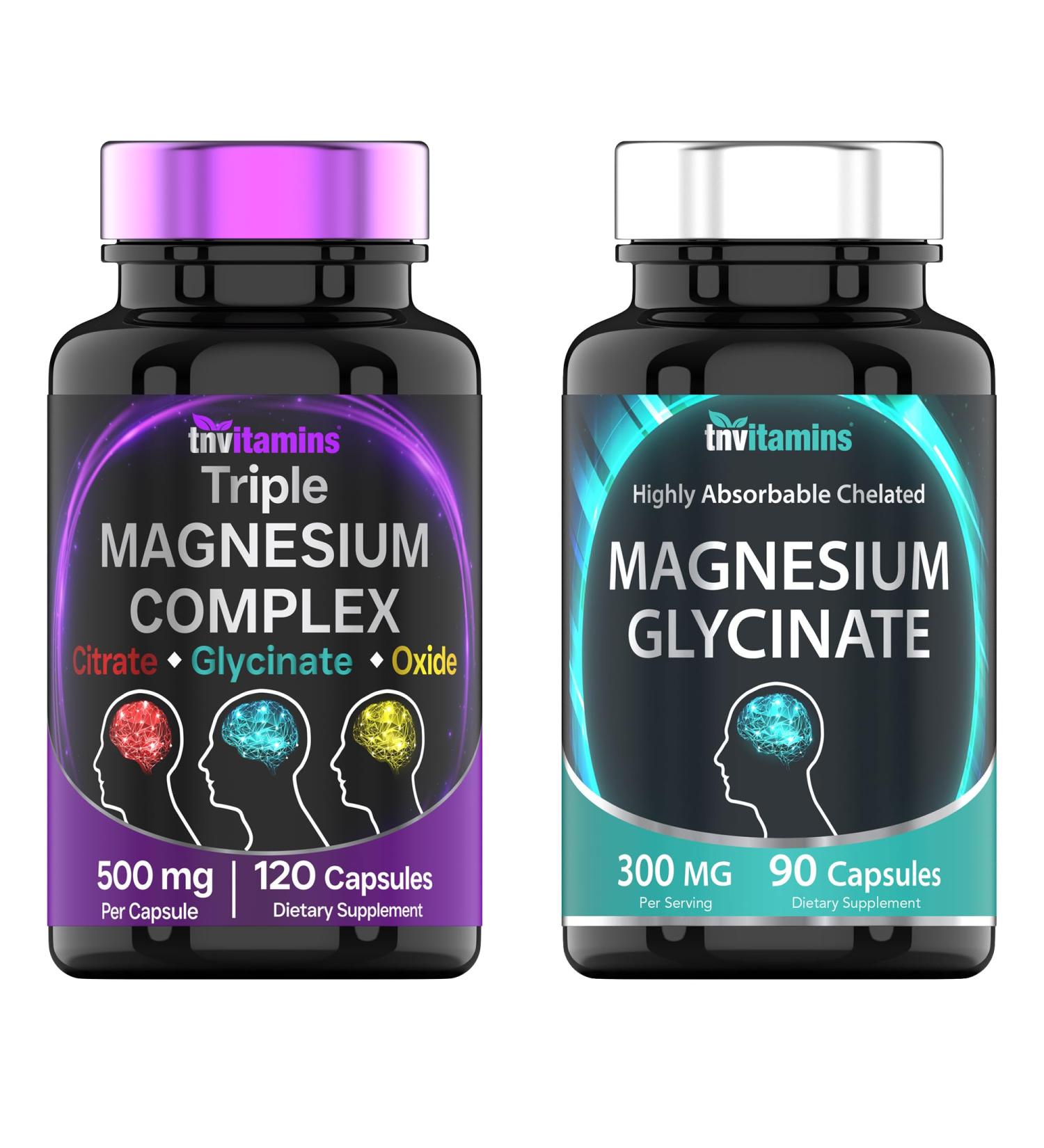 Triple Magnesium Complex 500mg (120 Capsules) & Magnesium Glycinate 300mg (90 Capsules) - Buy Online on GoSupps.com