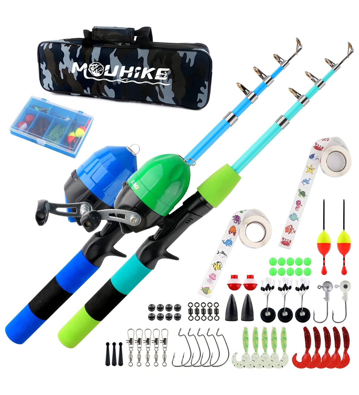 Telescopic Fishing Pole Reel Combo 5.9FT/4.92FT - All-in-One Fishing Gear Set for Beginners & Adults - 2PCS Collapsible Rods, Spinning Reel, Lures, Tackle Bag - Blue/Green - Buy Online on GoSupps.com