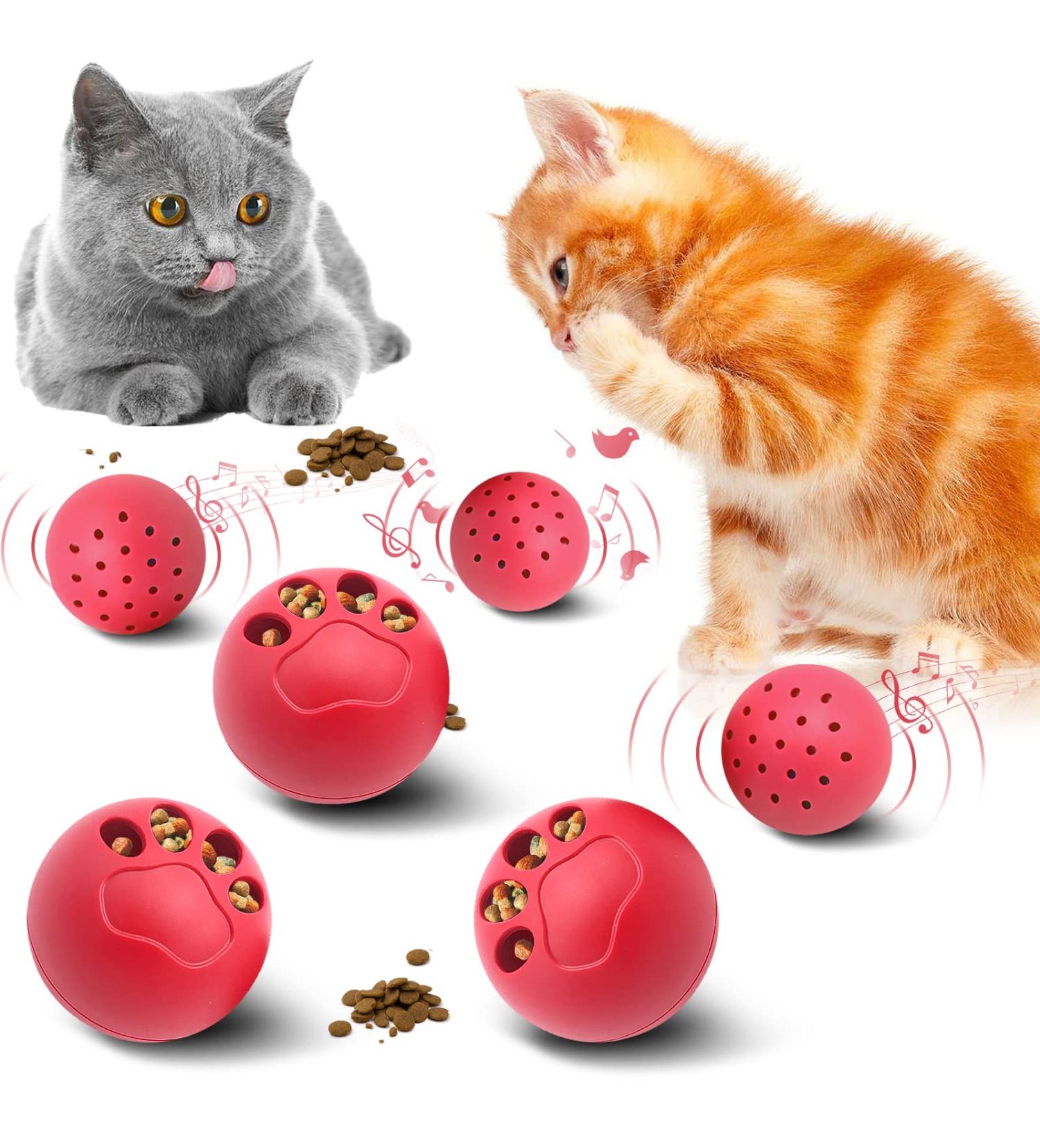 6Pcs Interactive Cat Ball Toy Set with Meal-Dispenser and Bell Balls for Small or Large Cats - Red - Buy Online on GoSupps.com