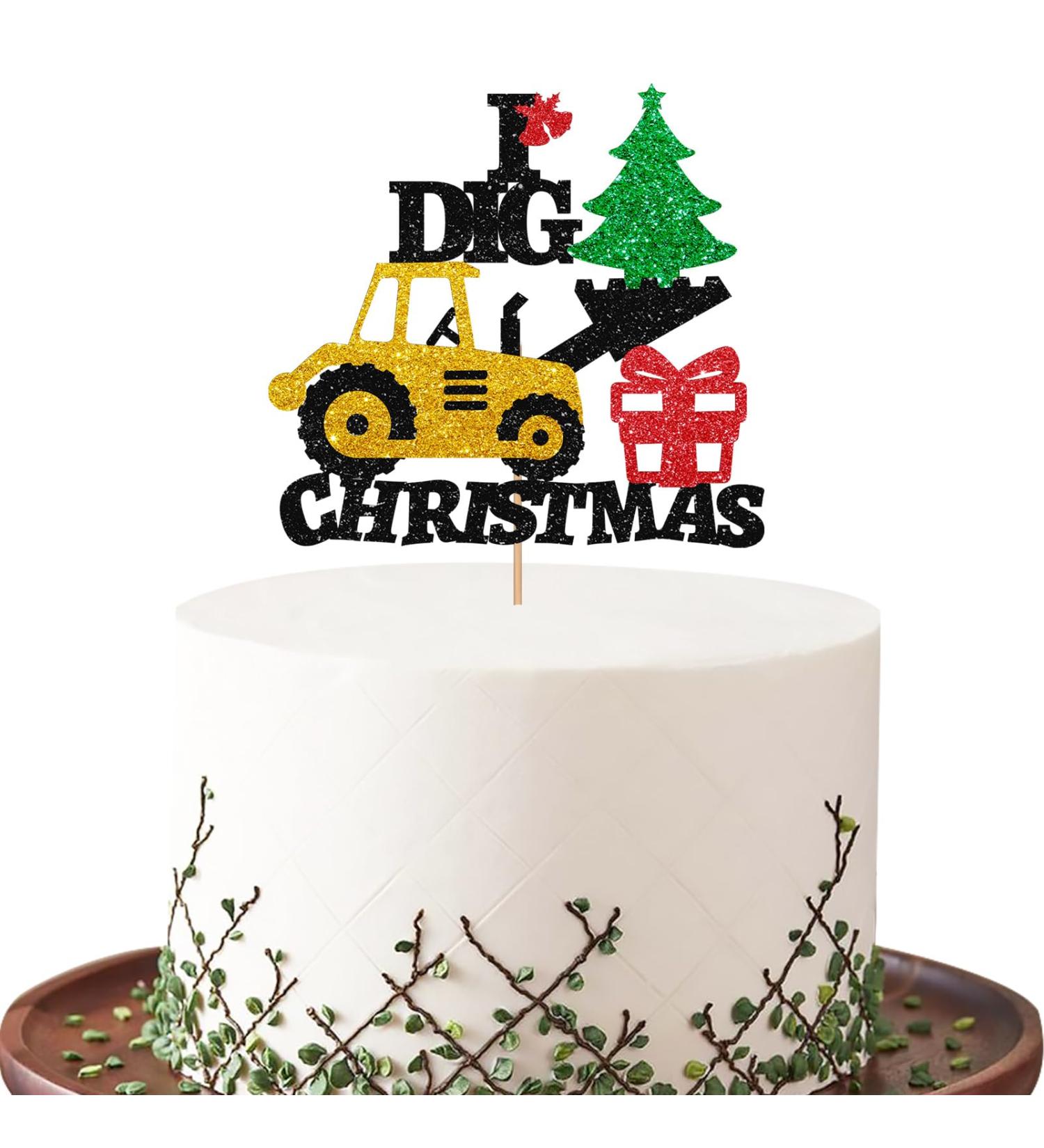 I Dig Christmas Cake Topper Black&Gold Glitter Merry Christmas Cake Topper Christmas Day Cake Decor Baby Shower/Merry Christmas Party Decorations - Buy Online on GoSupps.com