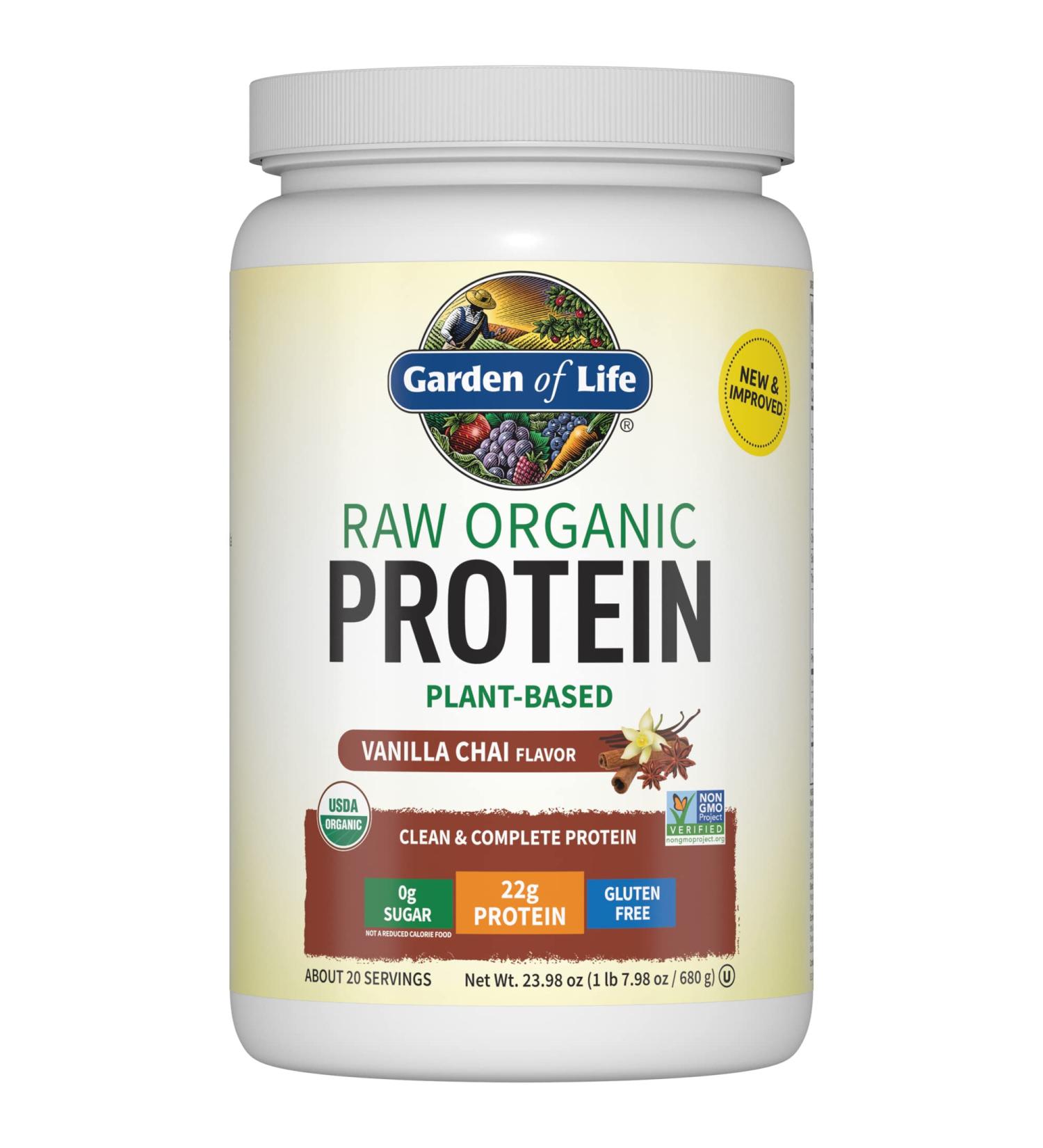 Organic Vegan Vanilla Chai Protein Powder - Garden of Life 22g Plant Based Raw Protein & BCAAs with Probiotics, Digestive Enzymes - Non-GMO, Gluten-Free, Lactose Free - 1.5 LB Vanilla Chai - Buy Online on GoSupps.com