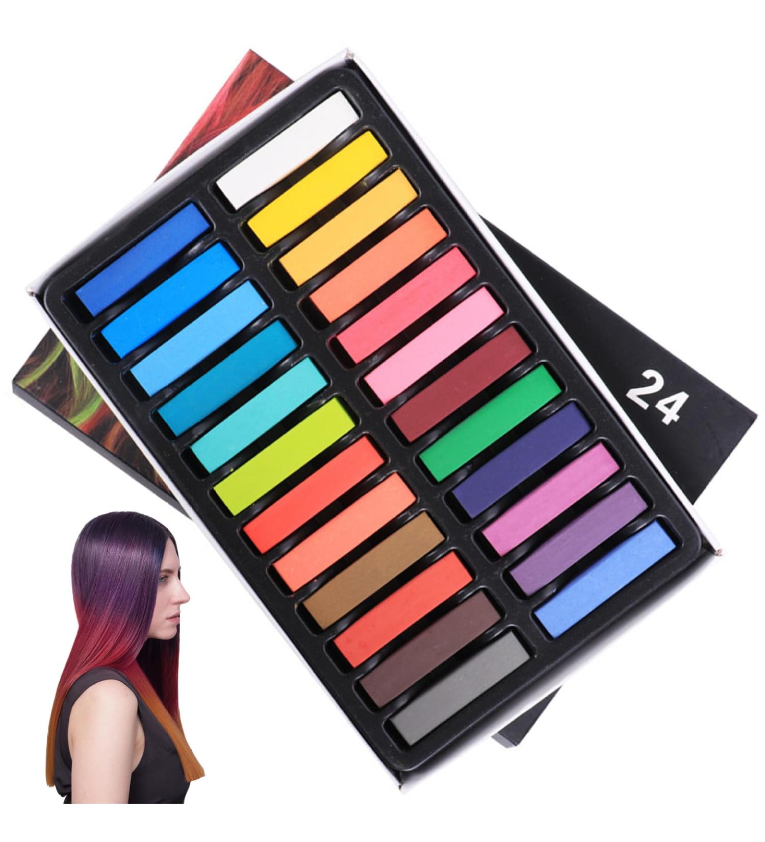 Hair Chalk 24 Colors Temporary Hair Dye Safe Hair Chalk for Kids Washable Temporary Hair Colour Pen Colorful Gifts Great Toy for Kids & Adults Halloween Carnival Cosplay Party Hair Chalks - Buy Online on GoSupps.com