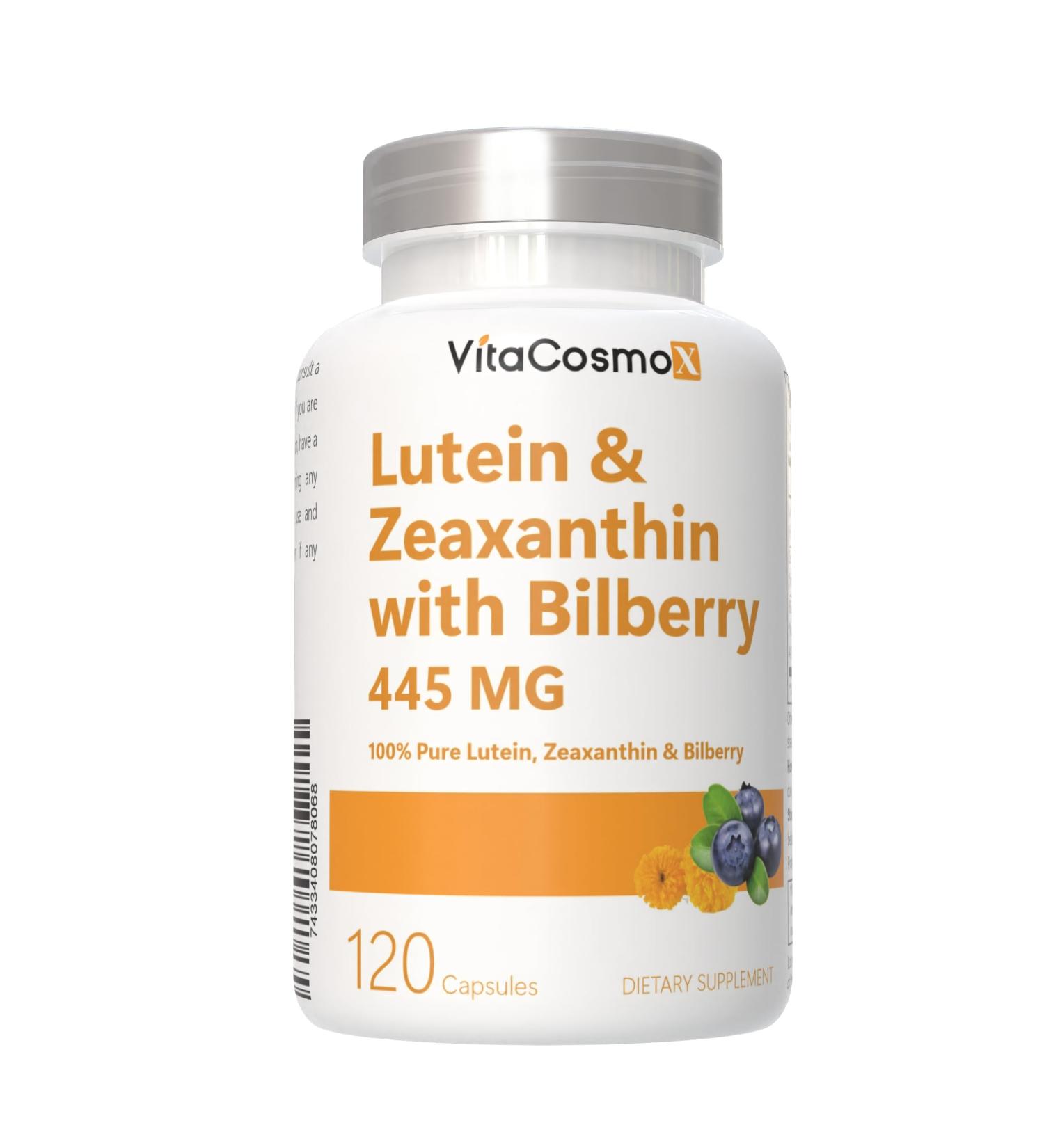 VitaCosmoX Lutein with Zeaxanthin Vegan Capsules 120 Count 40 mg Lutein + 4 mg Zeaxanthin per Serving Non-GMO Gluten-Free - Buy Online on GoSupps.com