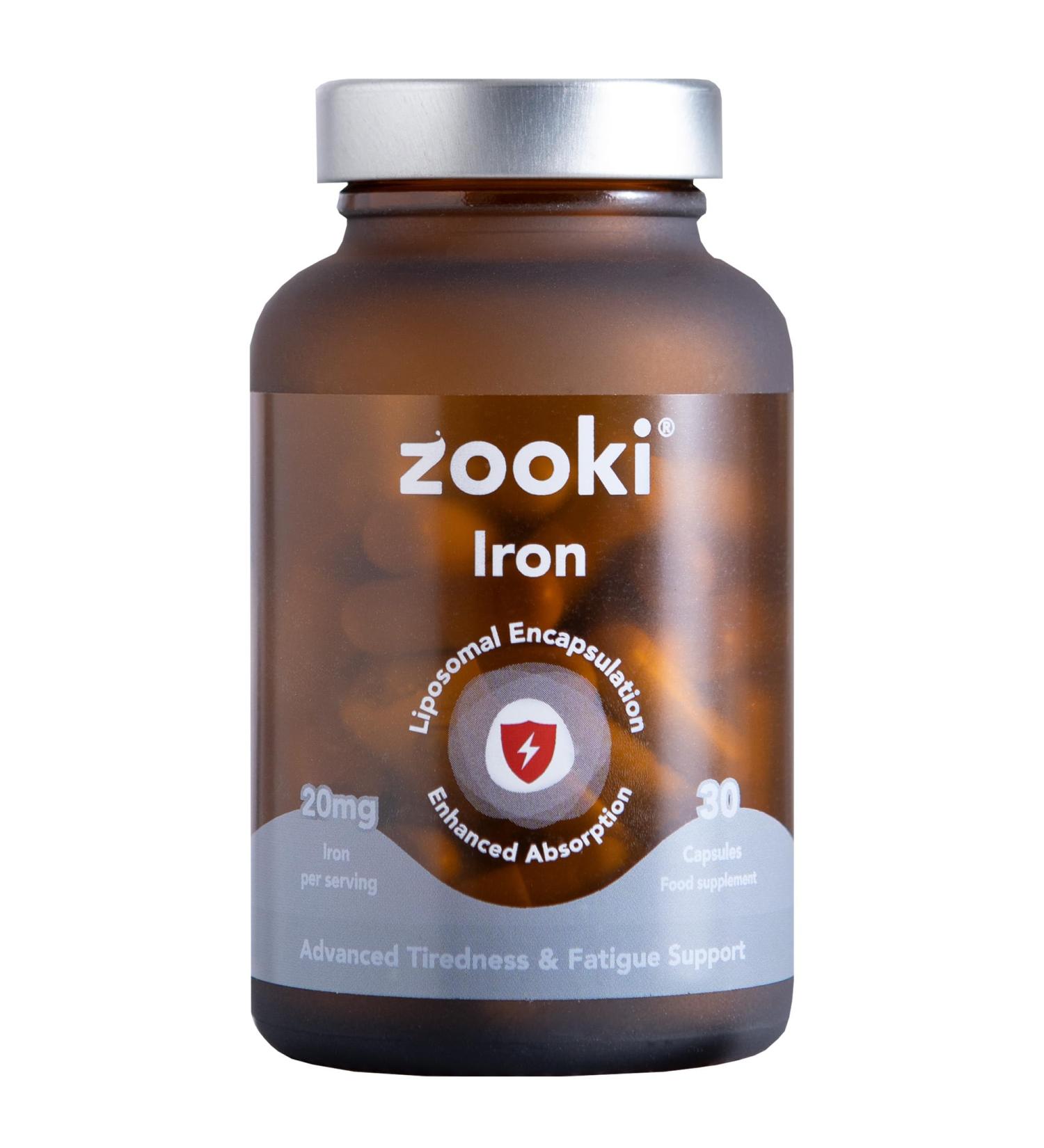 Zooki 100mg Liposomal Iron Bis-Glycinate Capsules | 4X Higher Absorption | Support Red Blood Cells Immunity Energy | Natural Ingredients (30 Servings) - Buy Online on GoSupps.com