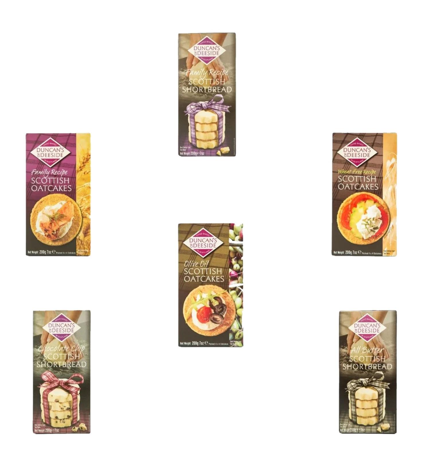 Duncan's Deeside Shortbread OatCake Box Pick N Mix - Create Custom OatCakes Combo with 6 Flavours | Family Recipe All Butter Chocolate Chip Olive Oil Wheat Free-Recipe - Pack of 6 X 200g - Buy Online on GoSupps.com