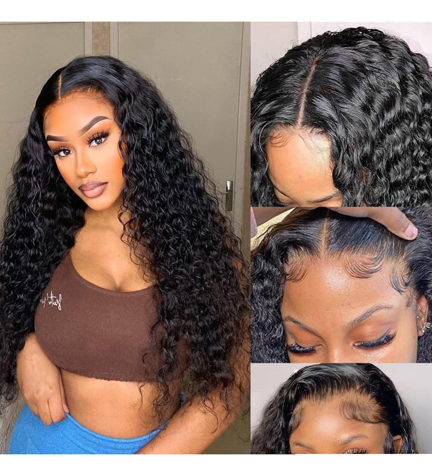 Wet and Wavy Water Wave Lace Front Human Hair Wig - 18 Inch Brazilian HD Curly Lace Closure Wig for Black Women with Natural Baby Hair - 180% Density - Buy Online on GoSupps.com