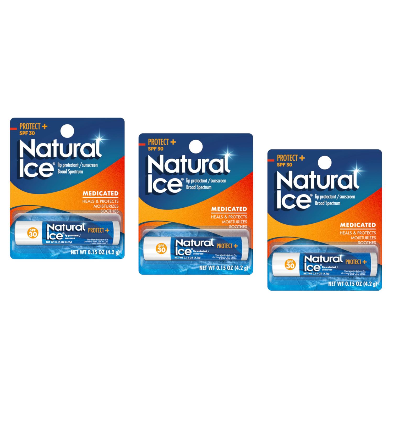 Mentholatum Natural Ice Protect+ Broad Spectrum SPF 30 Medicated Lip Balm 0.15 Ounce (Pack of 3) - Buy Online on GoSupps.com