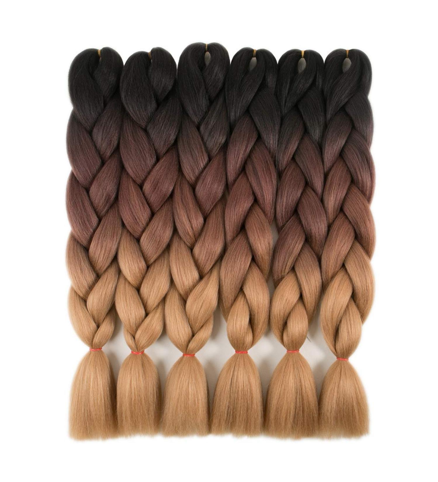 RAYIIS 6 Packs Braiding Hair Kanekalon Synthetic Braiding Hair Extensions 24 inches (6 Packs Ombre black-dark brown-light brown) 6 Packs Ombre black-dark brown-light brown - Buy Online on GoSupps.com