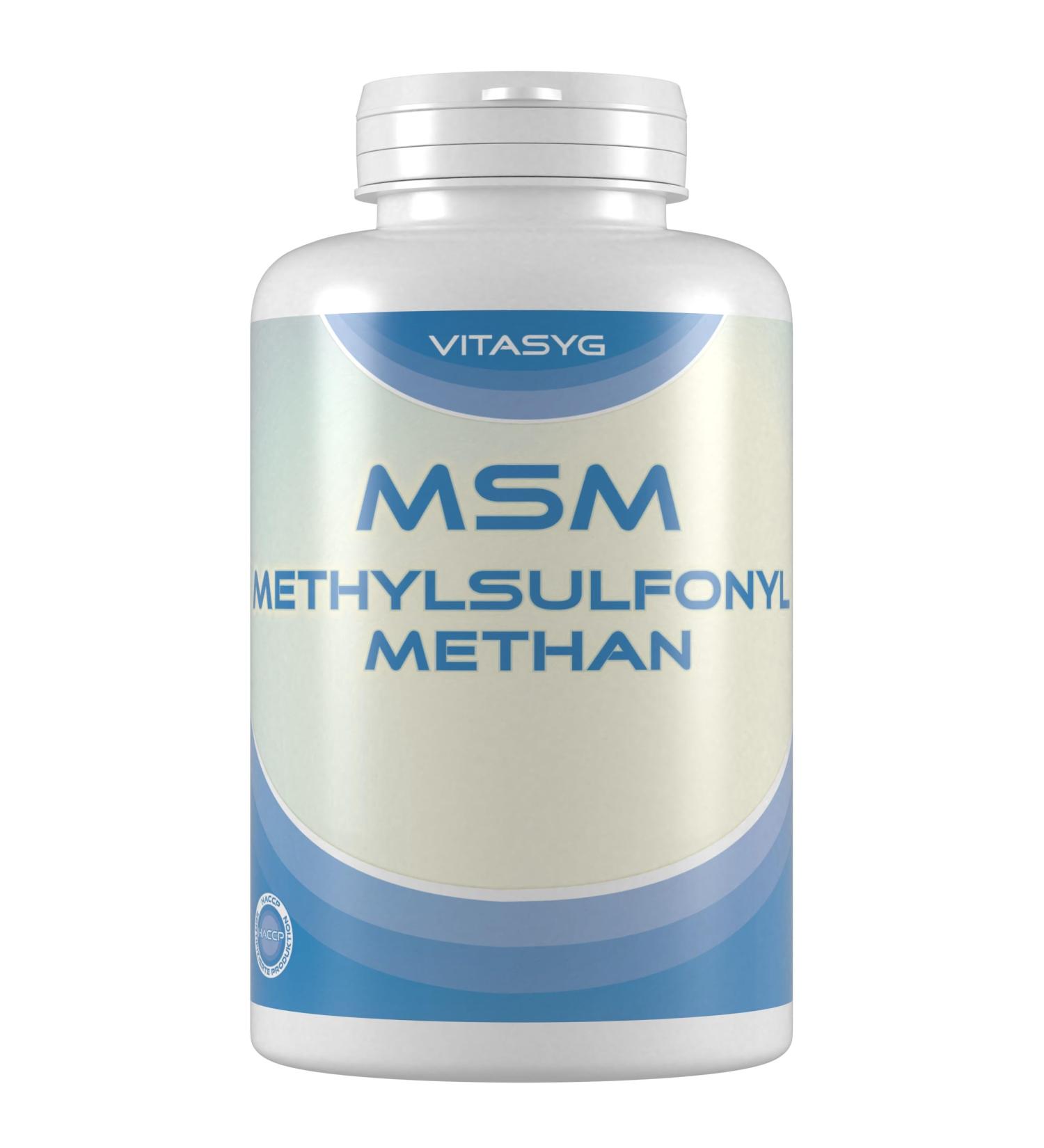  Vitasyg MSM Capsules 800mg - 1600mg Methylsulfonylmethane per daily dose - 365 vegan capsules - Magnesium stearate free - No additives - High dosed - Vegan - Buy Online on GoSupps.com