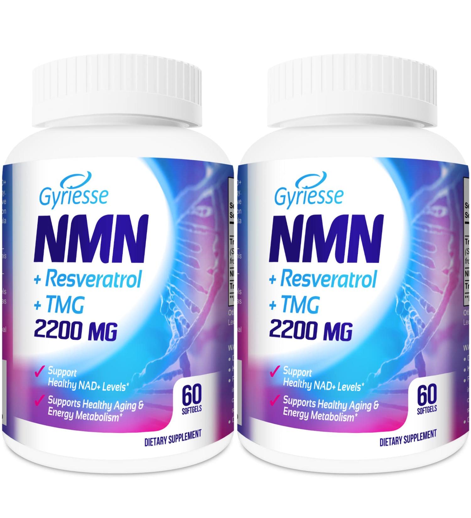 Liposomal 2200mg High Dose Softgel with NMN 500mg, Trans-Resveratrol 1200mg, TMG 500mg - 3-in-1 Antioxidant for Anti-Aging, Cell Repair - 120 Softgels (2 Pack) - Buy Online on GoSupps.com