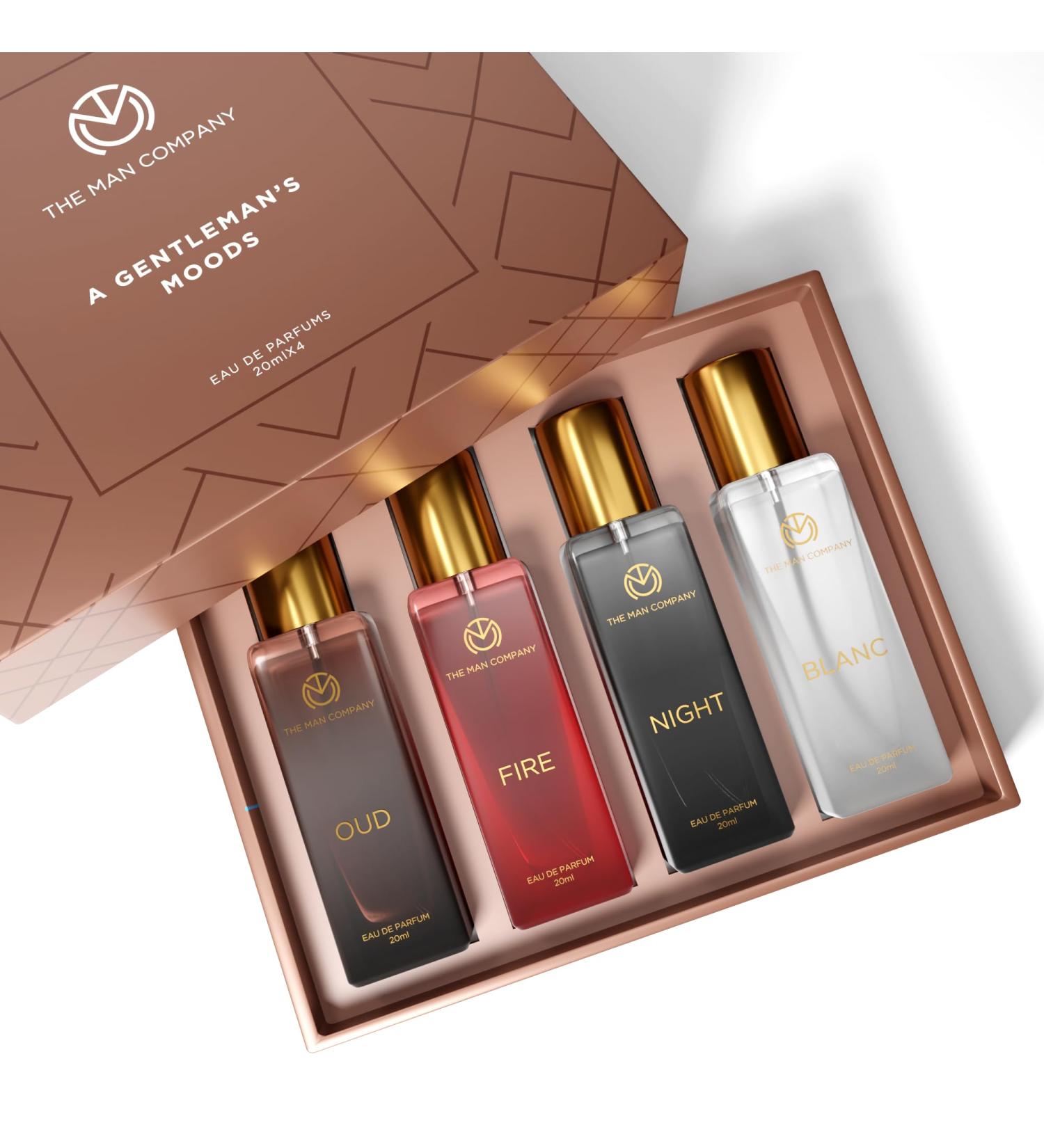 The Man Company Specially Curated Perfume Gift Set for Men 4 * 20ml - A Gentleman s Moods | Premium Long-Lasting Fragrance | Luxury EAU DE Parfum | Night for Date |Blanc for Office|Fire for Party - Buy Online on GoSupps.com
