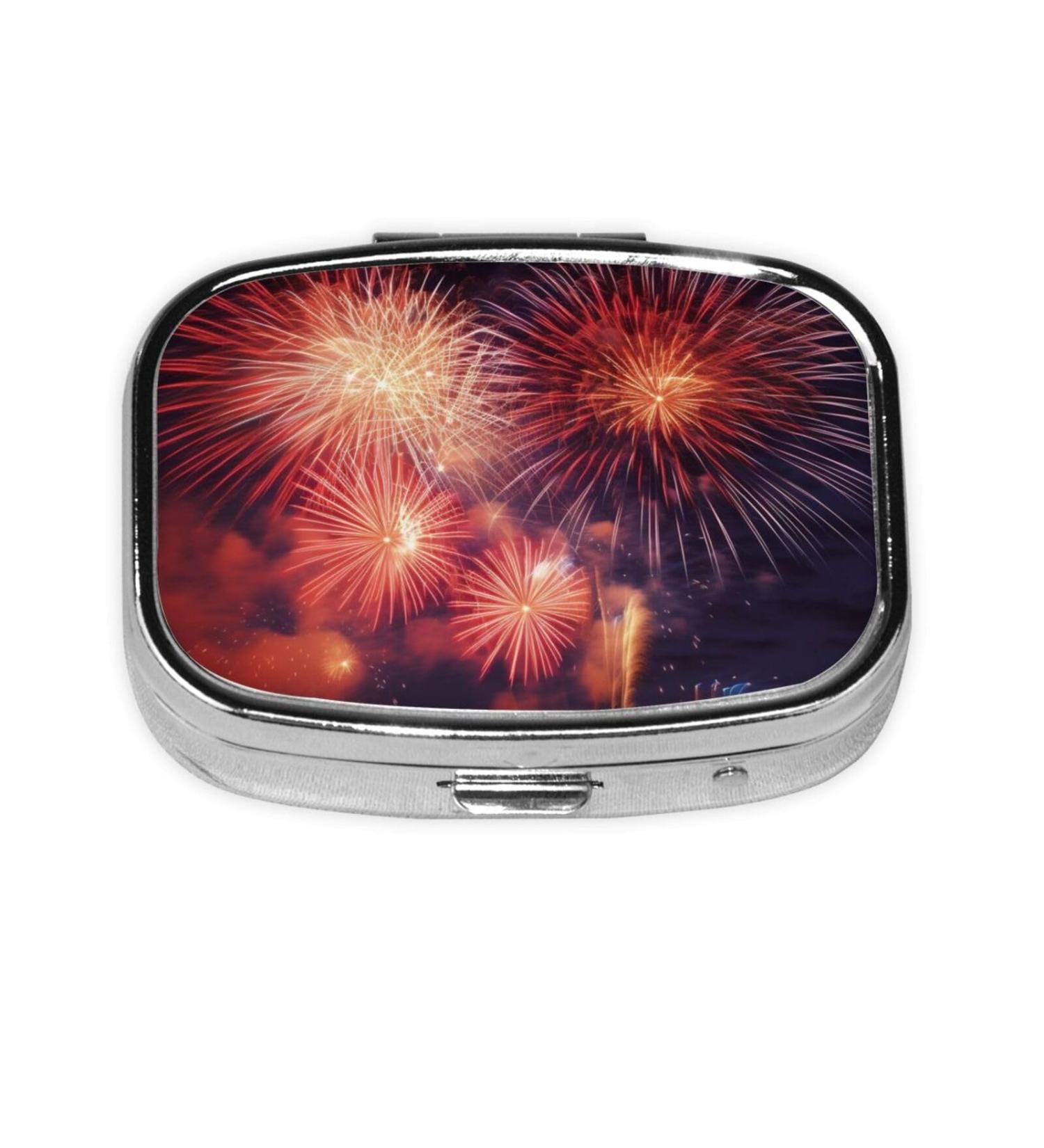 Fireworks Sky Printed Square Pill Box | Portable Medicine Organizer for Travel | International Shipping - Buy Online on GoSupps.com
