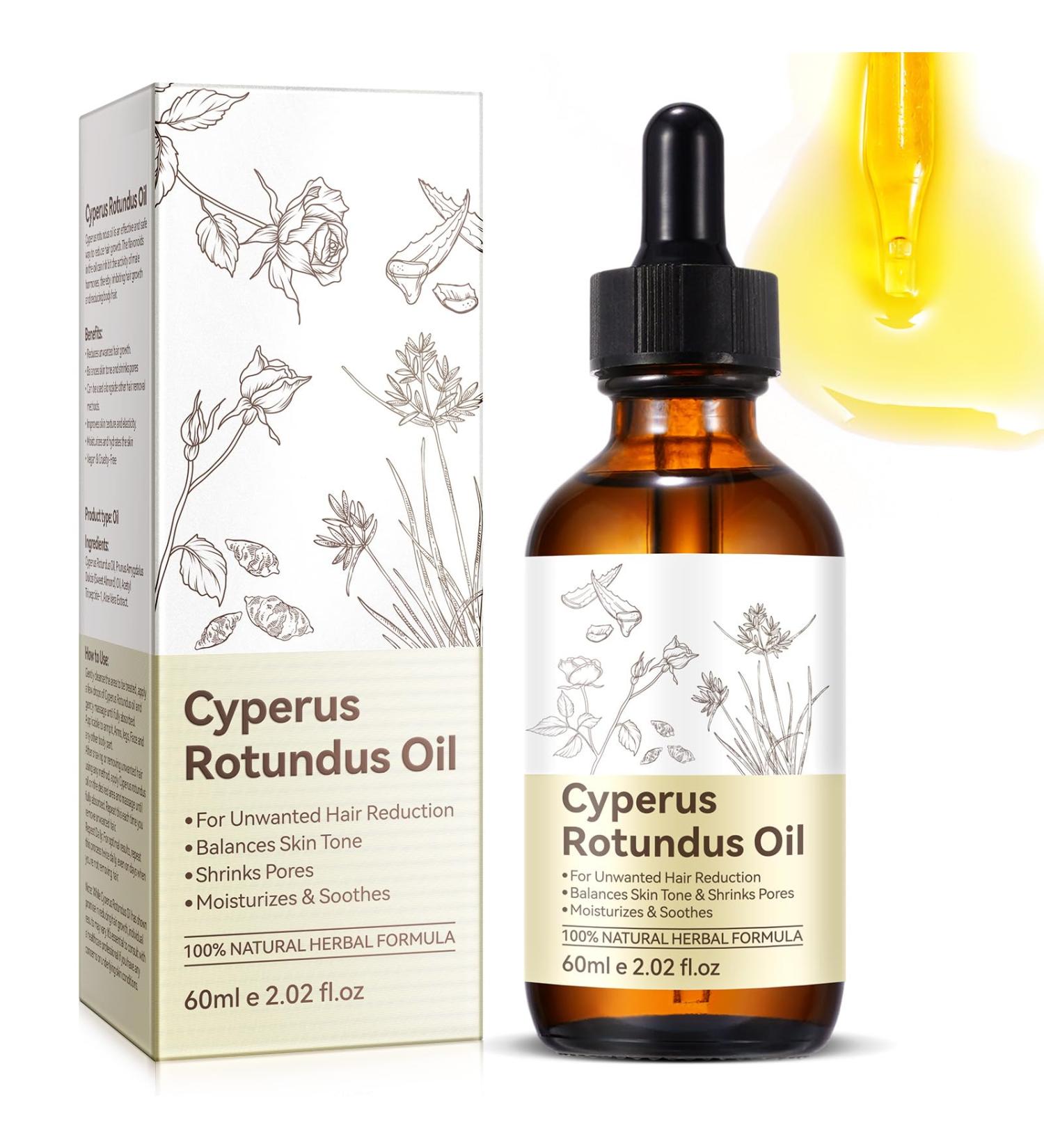 Cyperus Rotundus Oil Natural Cyperus Rotundus Oil for Hair Removal Reducing Body Hair Growth Smooth Skin & Hair Removal Shrink Pores Soothing & Gentle Suitable for All Skin Types 60ml - Buy Online on GoSupps.com