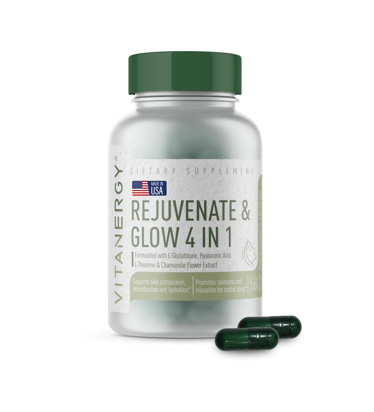 Vitanergy Beauty Sleep & Skin Glow Supplement 4-in-1 Nighttime Support with L-Glutathione, Hyaluronic Acid, L-Theanine & Chamomile Vegan, Made in USA, 56 Capsules - Buy Online on GoSupps.com