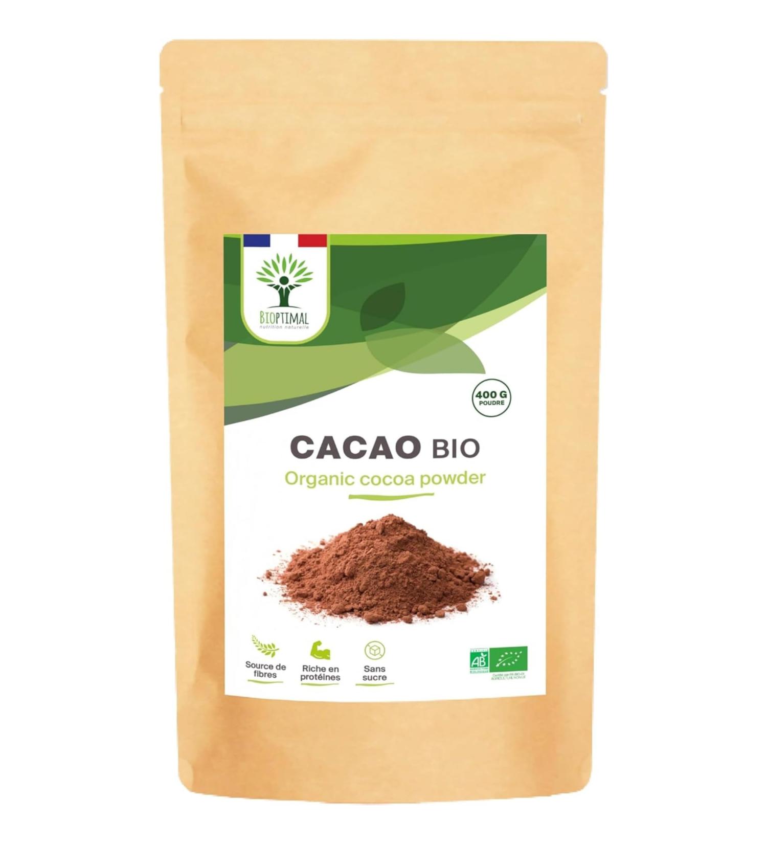 BIOPTIMAL - Cacao Bio en Poudre - Chocolat Chaud P tisserie Dessert - Go t Intense - Sans sucre - Faible en Mati res Grasses - Non Alcalinis - 100% F ve Cacao - Conditionn en France - Ecocert - 300g 300 g (Lot de 1) - Buy Online on GoSupps.com