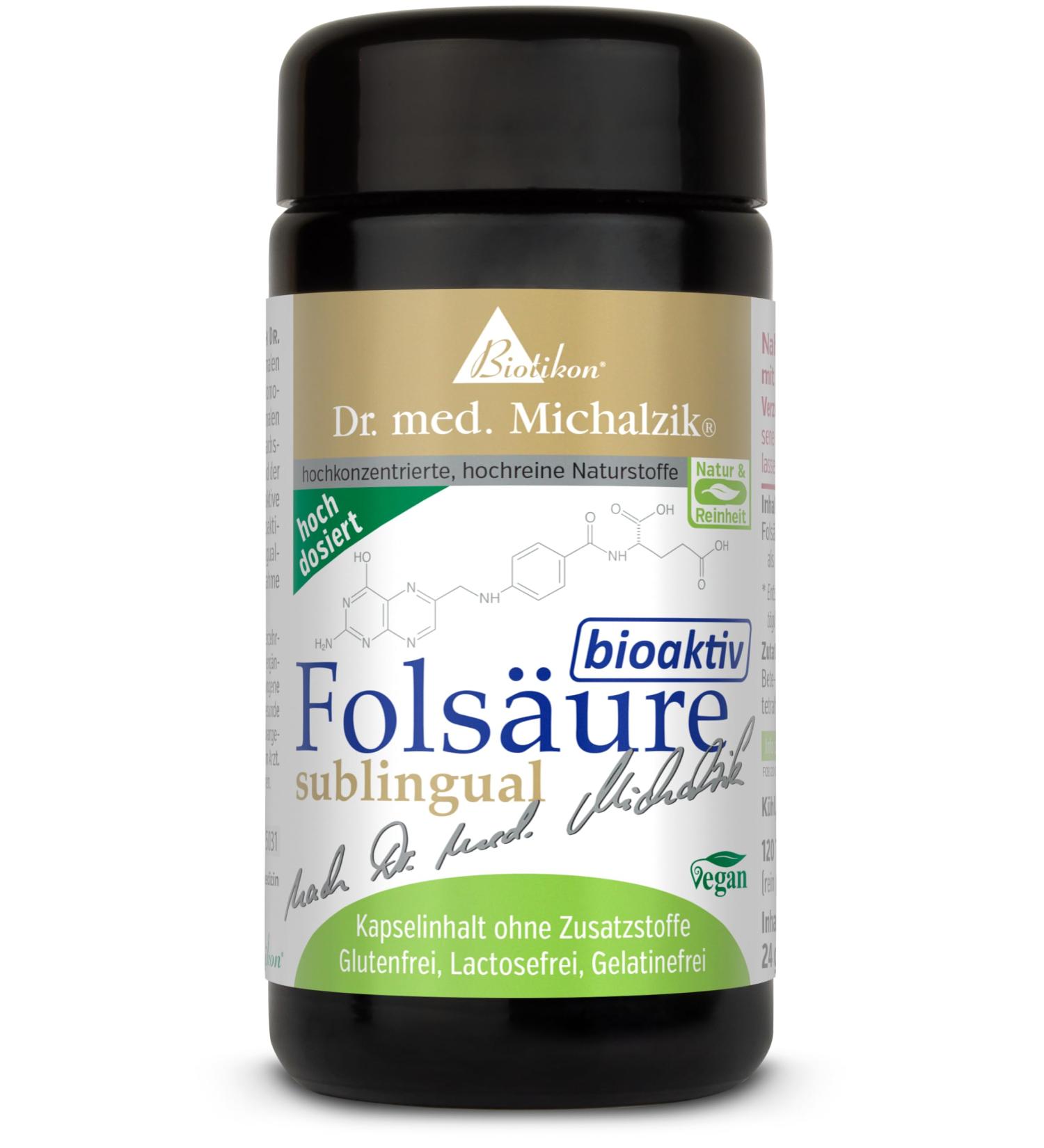 Buy Folic Acid Bioactive (Vitamin B9) Dr. med. Michalzik - 120 Tablets - 800mcg - Additive-Free | Biotikon - International Shipping Available - Buy Online on GoSupps.com