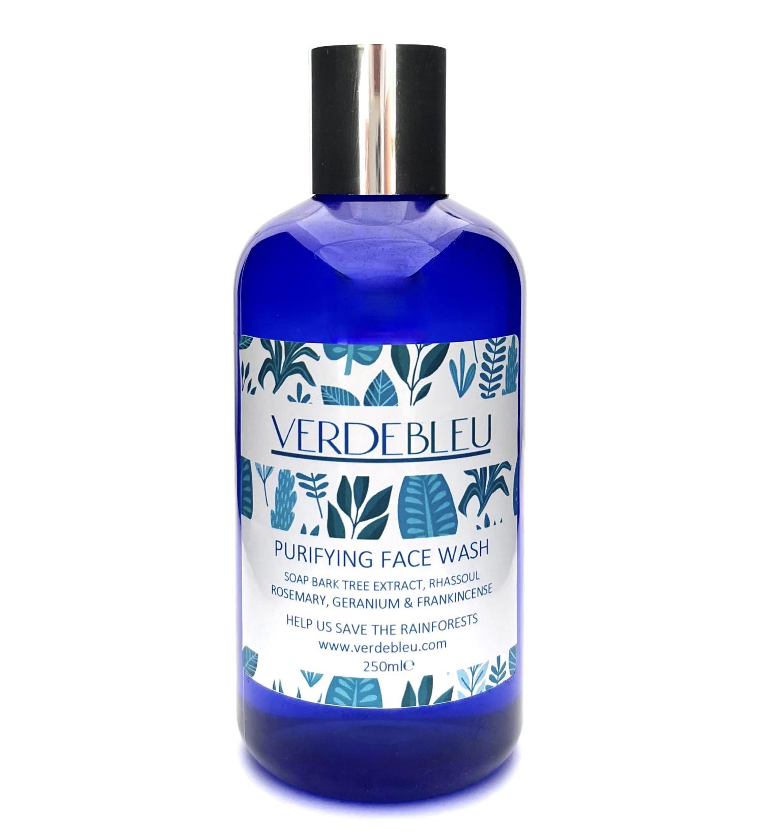Verdebleu - 99% Natural - Purifying Face Wash - Rhassoul Rosemary Frankincense Geranium. No Sulfates/Parabens No Soap. pH 5.5 Sensitive Skin. We Donate 5% of Profit to Save the Rainforest. 250ml - Buy Online on GoSupps.com