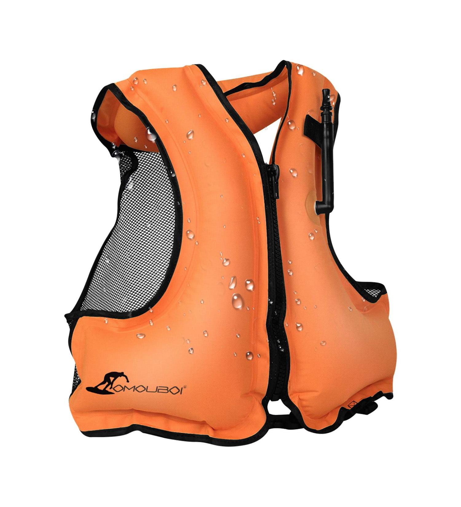 OMOUBOI Inflatable Snorkel Vest for Adults | Lightweight Buoyancy Aid for Swimming, Snorkeling, and Diving | Adjustable Leg Straps | Orange | 90-220 lbs - Buy Online on GoSupps.com