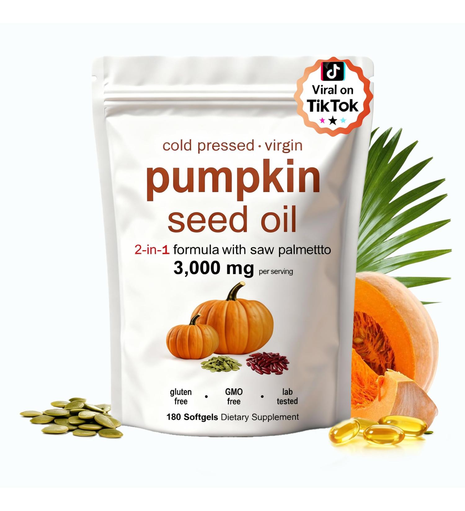 KITABIO Pumpkin Seed Oil Pumpkin Seed Oil Capsules with Saw Palmetto | 3000mg Cold Pressed | for Hair Growth - Non-GMO - 180 Softgels(N-1) - Buy Online on GoSupps.com