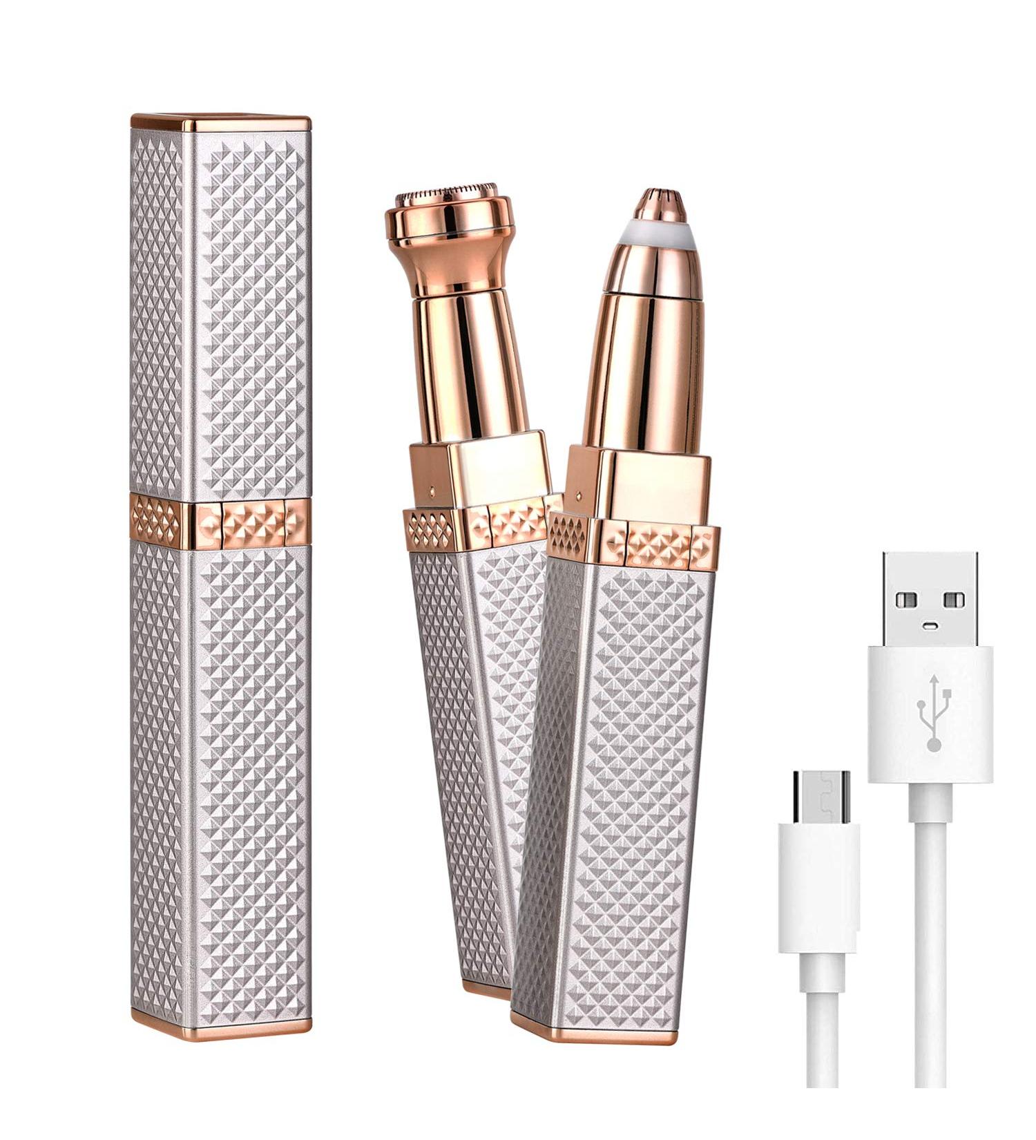 2-in-1 Rechargeable Eyebrow Trimmer & Facial Hair Removal Razor for Women | Painless with LED Light | Ideal for Face, Lips, Nose | Portable & Easy to Use - Buy Online on GoSupps.com