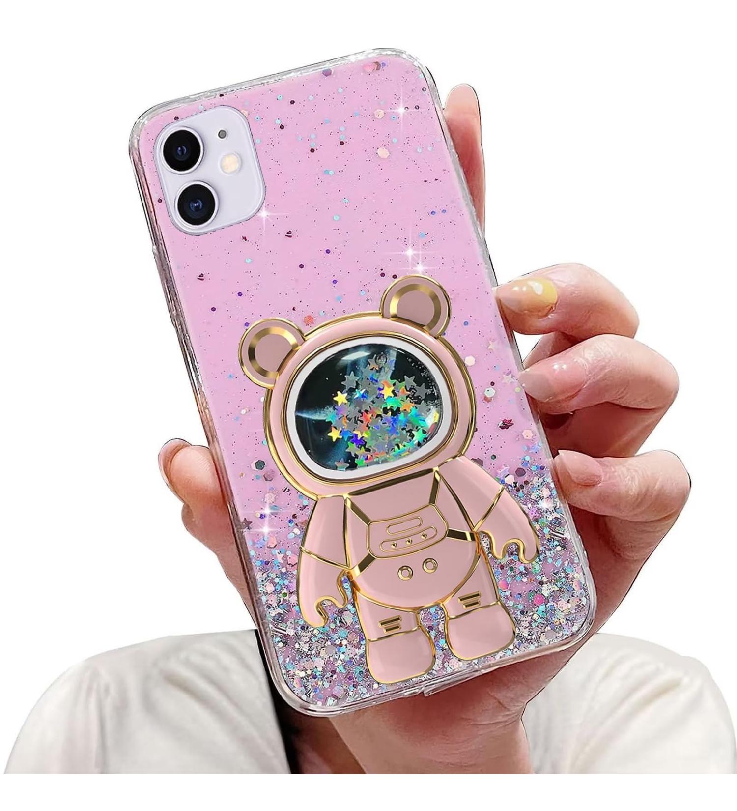 Tivenfezk Nadoli iPhone 11 Case - Glitter Astronaut Soft Silicone Cover Pink Transparent Protective Stand Case - Buy Online on GoSupps.com