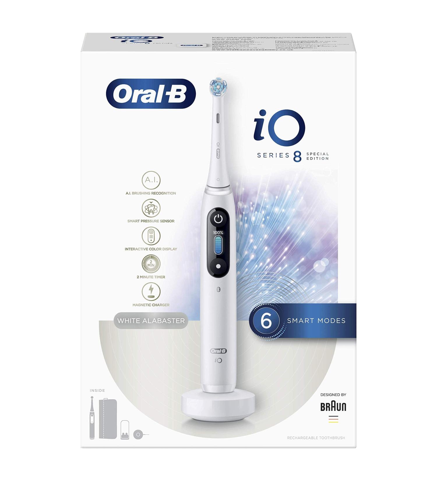 Oral-B iO 8 Electric Toothbrush 1 high-quality handle white color display. 1 brush 1 magnetic case
