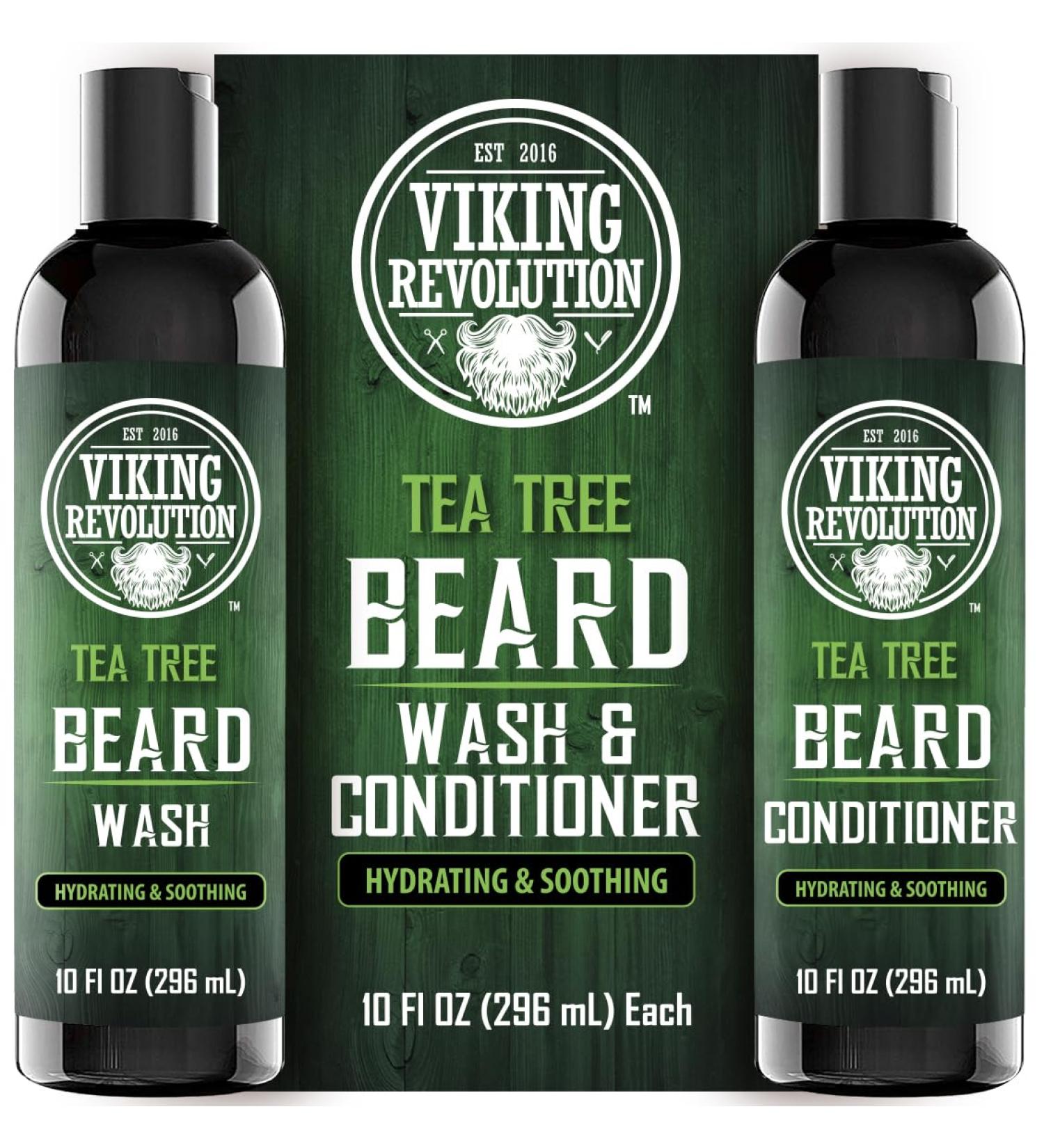 Viking Revolution Tea Tree Oil Beard Wash & Conditioner Set for Men - Natural Beard Softener with Argan Oil Vitamin E & Ginseng - 10 Oz - Buy Online on GoSupps.com
