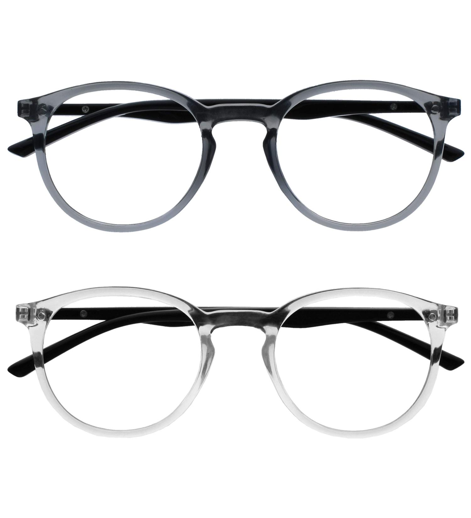 Opulize Met Reading Glasses 2 Pack - Slim Round Frame Scratch-Resistant Spring Hinges Unisex - Gray Transparent & Black - +1.00 Diopters - Buy Online on GoSupps.com