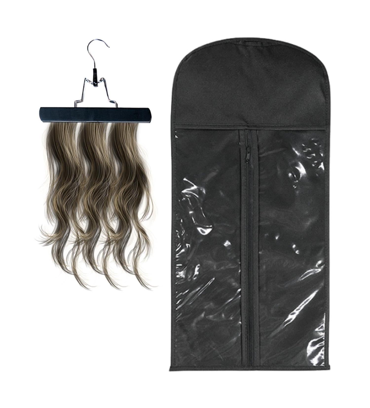 Wig Holder Hairpieces Storage Holder - Hairpieces Storage Holder Hair Extension Storage Bag with Hanger Wig Bag for Travel Women Hair Black - Buy Online on GoSupps.com