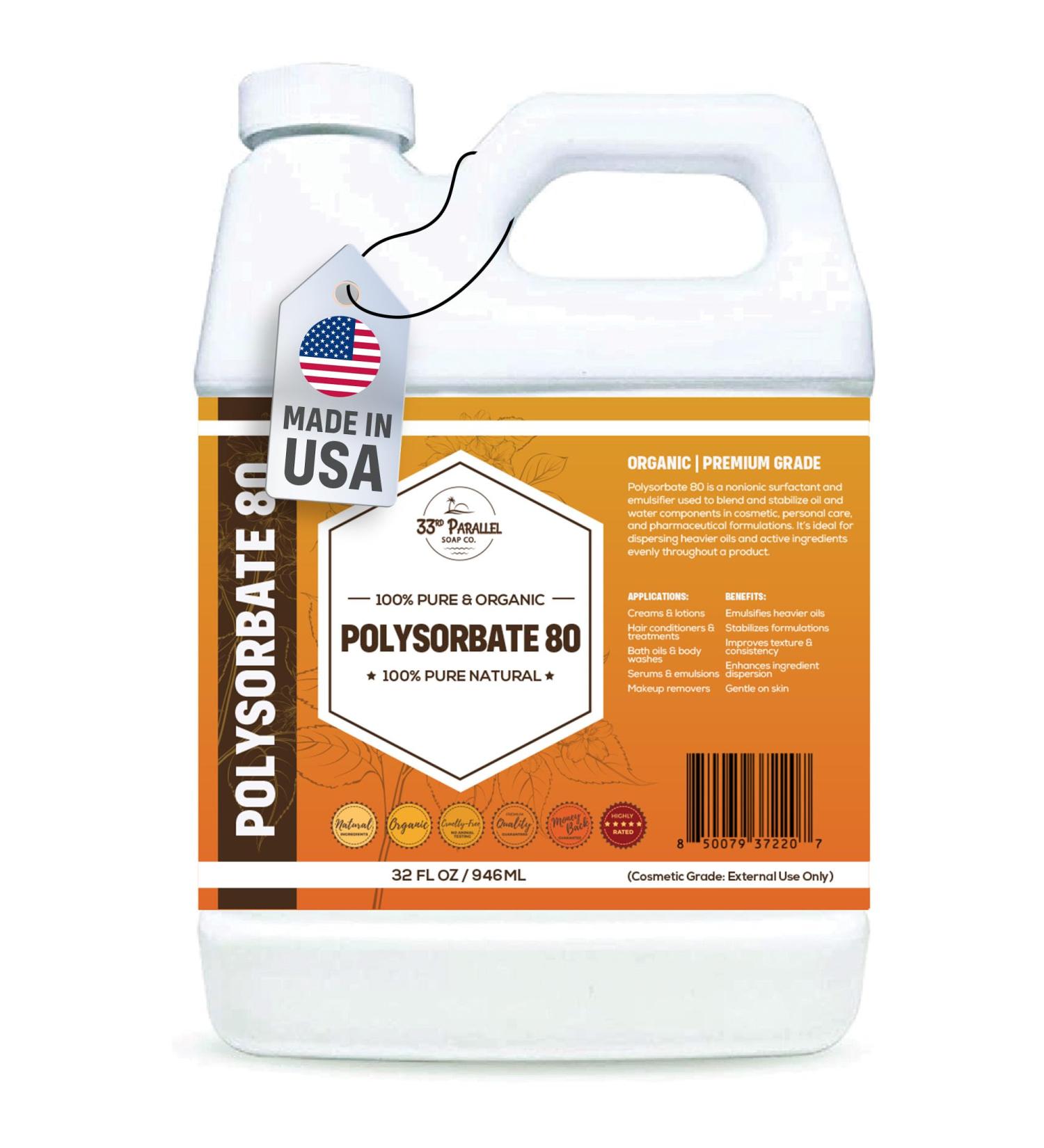 Polysorbate 80 (32oz) | Tween 80 Natural Emulsifier & Solubilizer for Essential Oils, Fragrances, Lotions, Shampoos & Bath Products | Sorbitan Oleate | Improves Clarity & Stability | 32 OUNCES - Buy Online on GoSupps.com