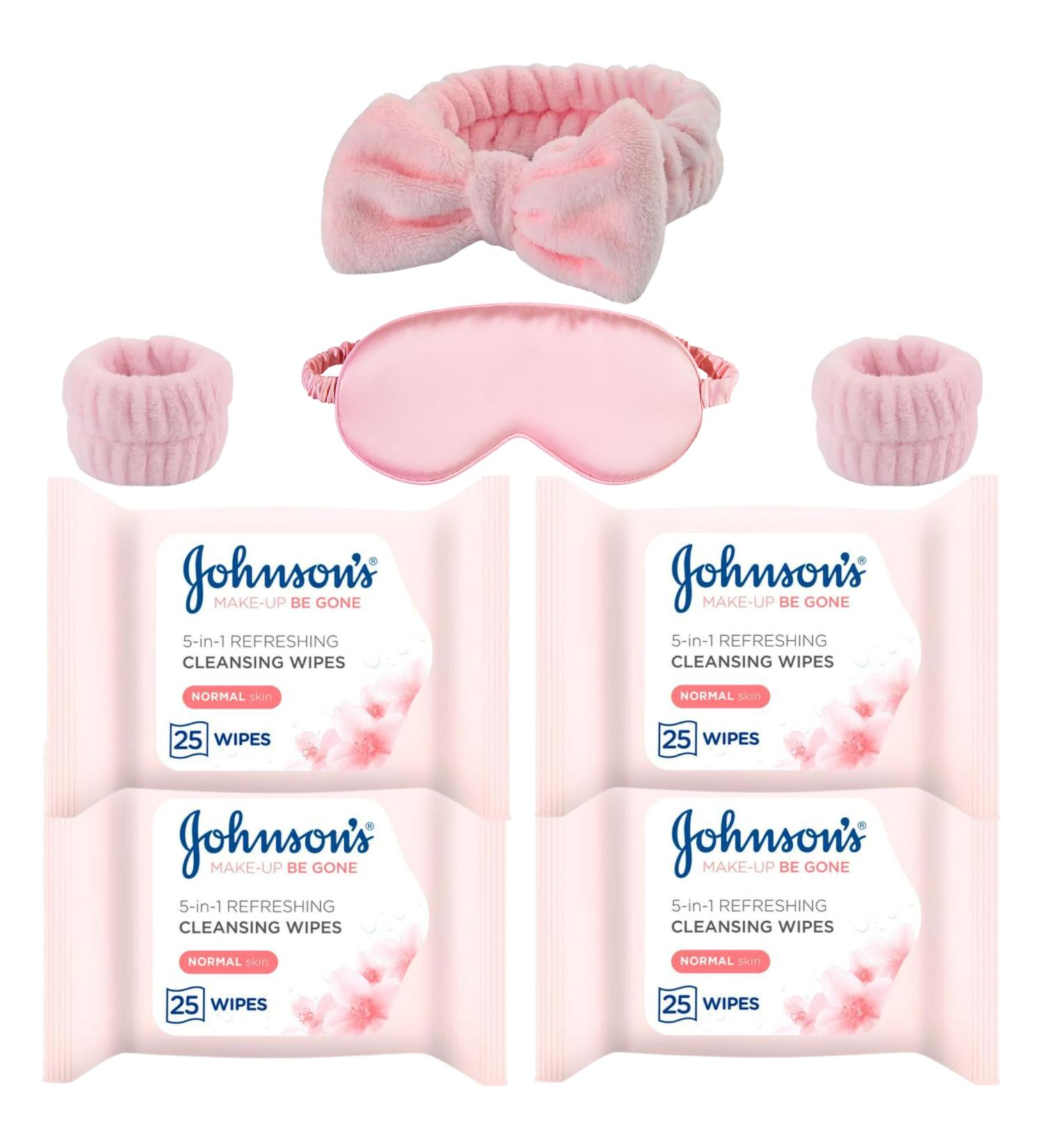 Johnson's Makeup Remover Facial Wipes- With Silk Eye Mask & Headband Set - Ideal for Deep Cleansing and Refreshing Your Face - Buy Online on GoSupps.com