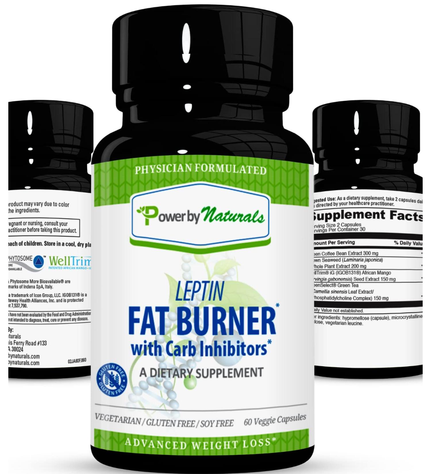 Power By Naturals Leptin Fat Burner for Weight Loss & Appetite Control | Carb Inhibitor with Green Coffee Bean Extract | 60 Veggie Capsules - Buy Online on GoSupps.com