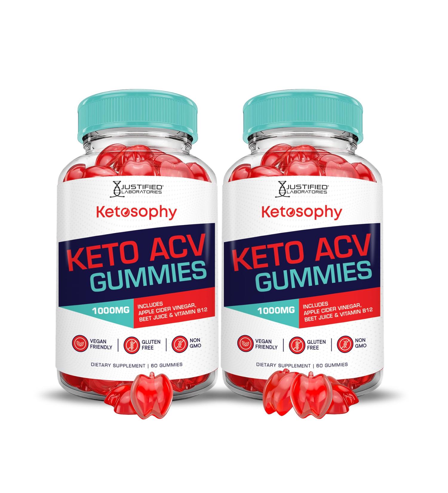 Buy Ketosophy Keto ACV Gummies 1000MG - 2 Pack | Apple Cider Vinegar with Pomegranate & Beet Juice | Vegan & Non-GMO | 120 Gummies - Buy Online on GoSupps.com