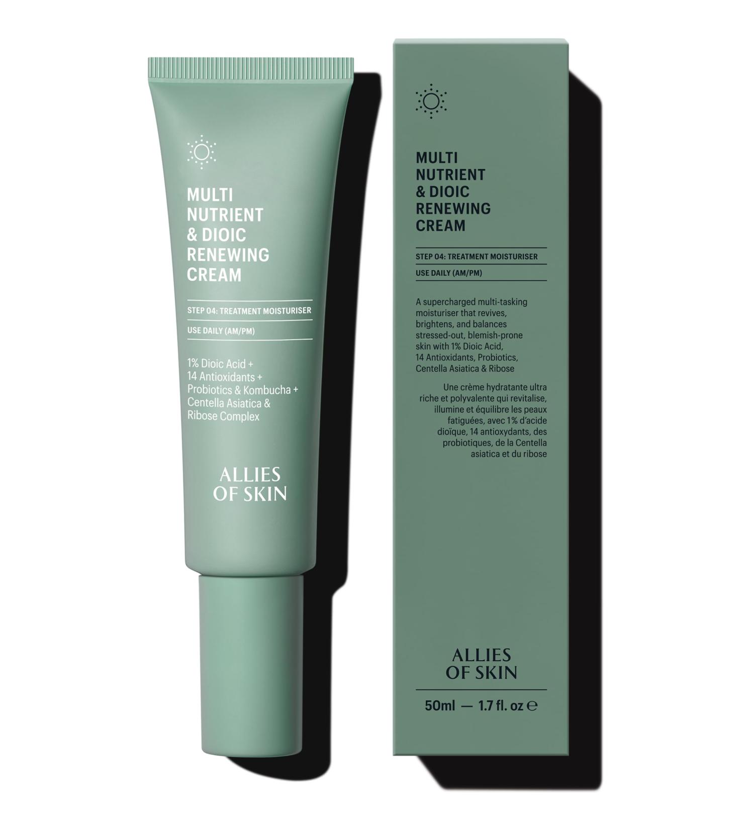 Allies of Skin Multi Nutrient & Dioic Renewing Face Cream | Balance and Hydrate Acne Prone Skin with Kombucha & Probiotics | Calm Redness Breakouts and Even Skin Tone | 1.7 fl oz - Buy Online on GoSupps.com