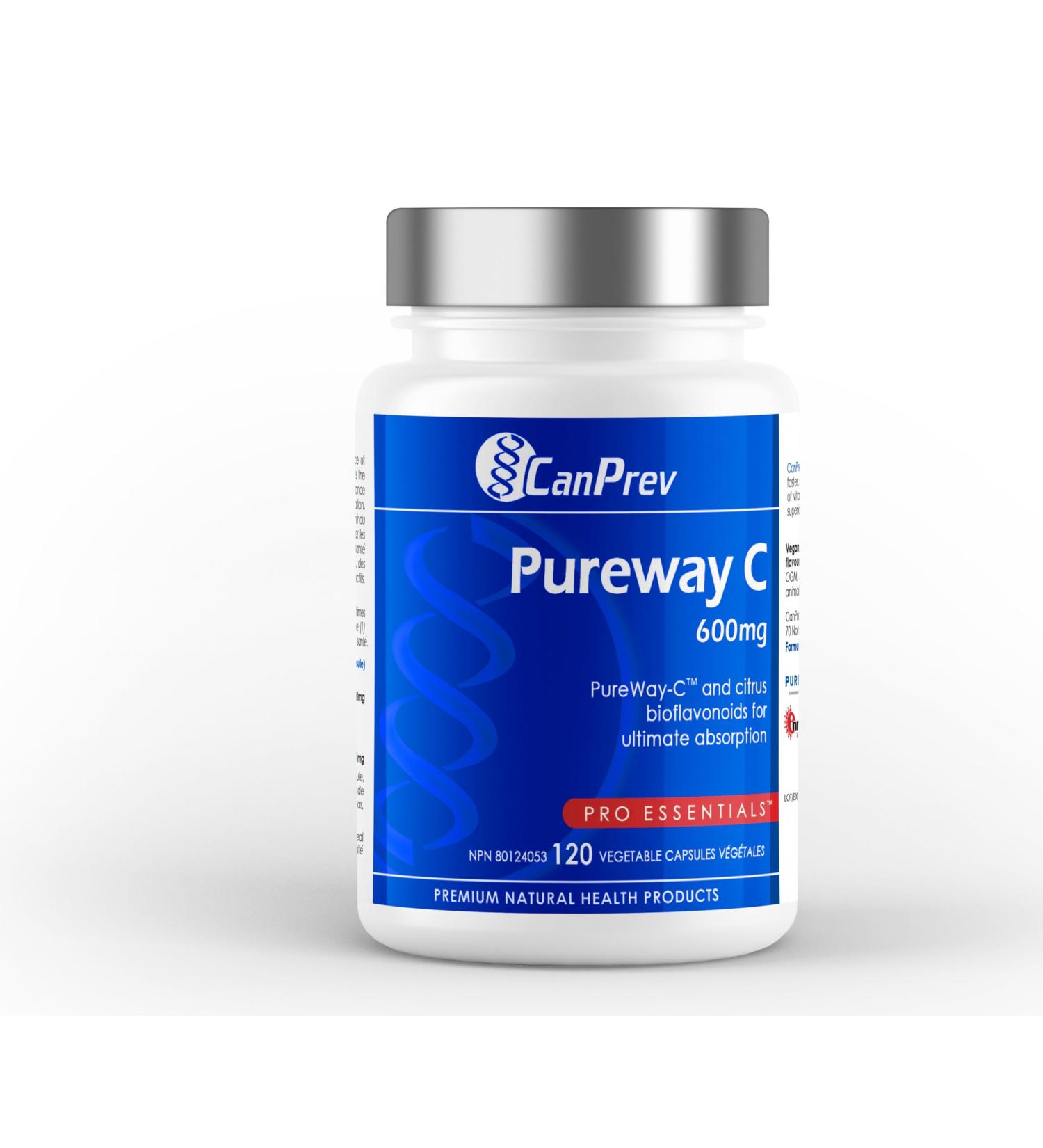 CanPrev Pureway C 600mg Advanced Formula 120 V-Caps - Enhanced Absorption Vitamin C Ascorbic Acid with Citrus Bioflavonoids - Supports Well-Being and Vitality - Buy Online on GoSupps.com