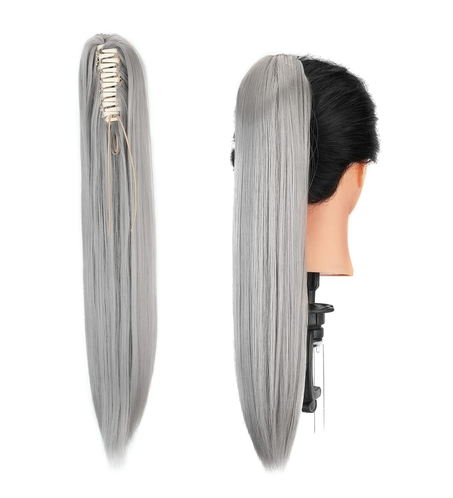 Gairyan Clip in Ponytail Hair Extensions 21 inch Ponytail Extension Long Straight Pony Tails Claw on Ponytail Synthetic Hairpieces for Women Soft Natural Look (Dark Gray) - Buy Online on GoSupps.com