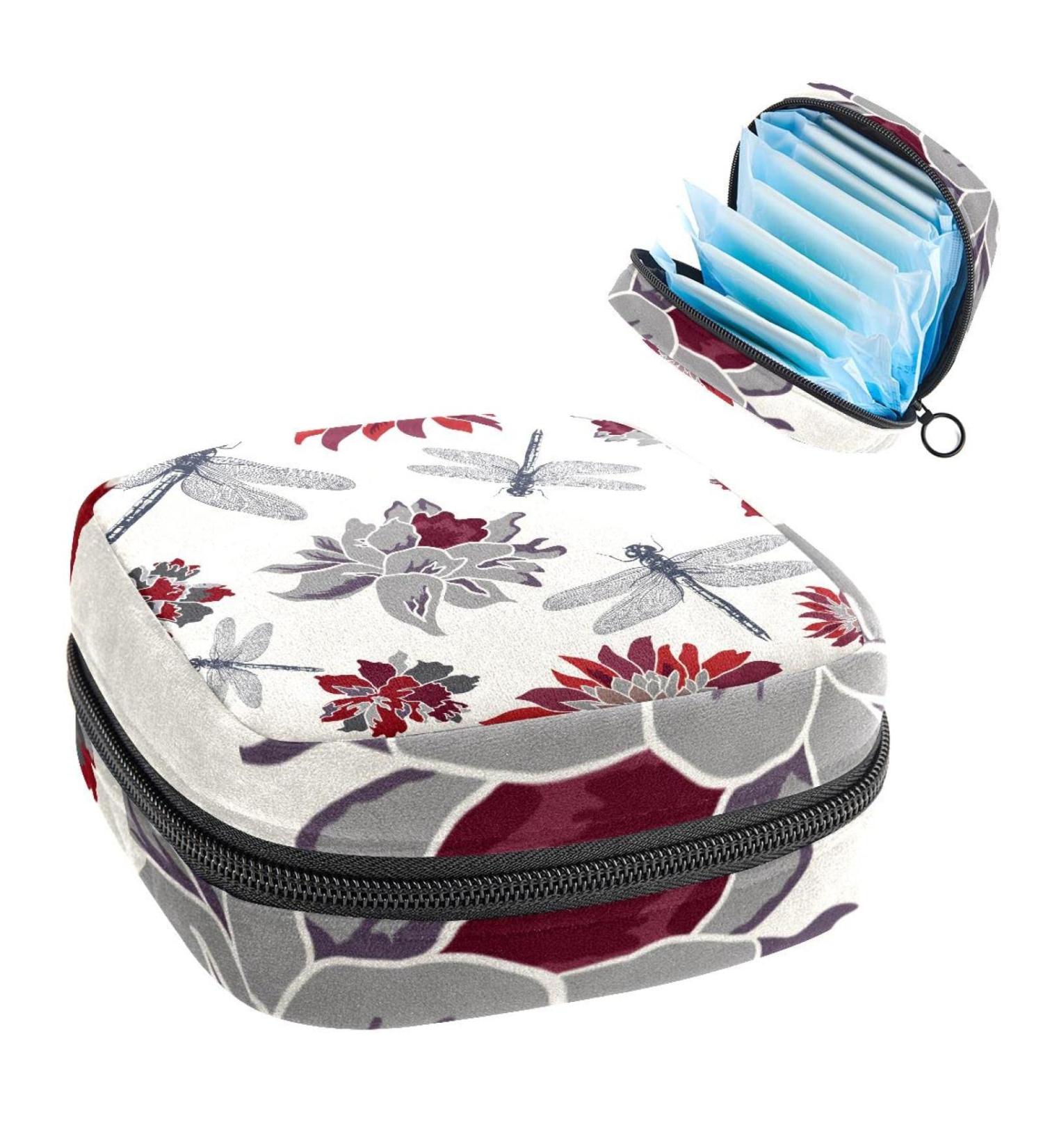 Women's Bonds Storage Pockets - Stylish Dragonfly & Flower Portable Period Kit | Feminine Product Bag for Girls - Buy Online on GoSupps.com