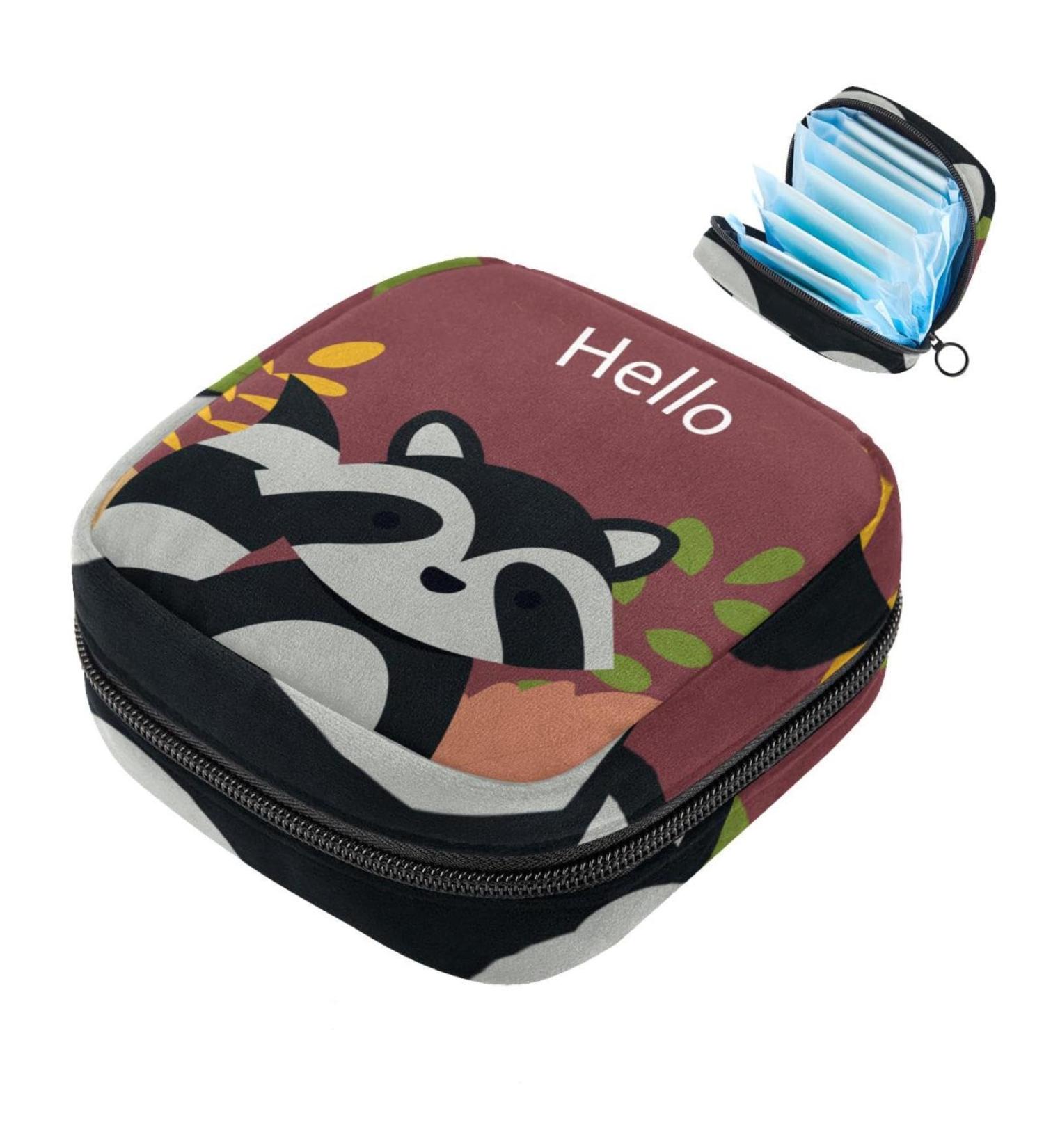 Javenproeqt Portable Women's Binding Bags | Menstrual Cup Pocket & Pads for Teens | Hello Autumn Raccoon Design - Buy Online on GoSupps.com