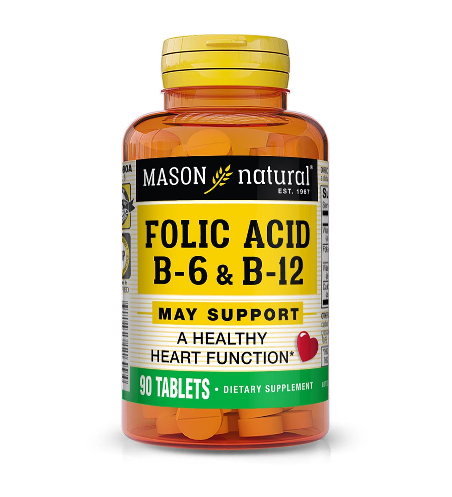 MASON NATURAL Folic Acid with B 6 & B 12 90 Day Supply Supports Normal Heart Health and Metabolic Function - Buy Online on GoSupps.com