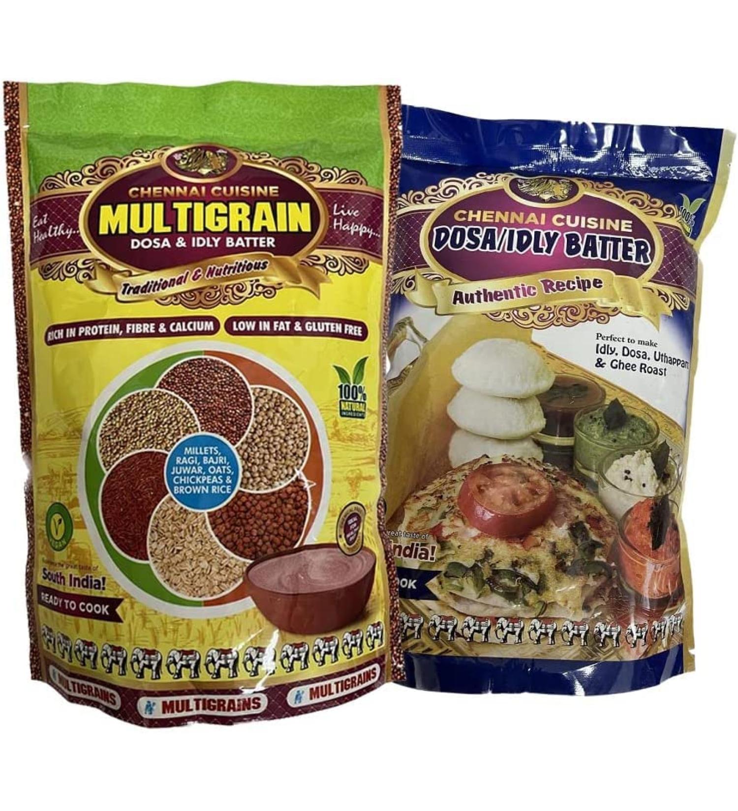 Chennai Cuisine Dosa Batter 1KG | Multigrain Batter 850GM | Instant Rice Dosa Breakfast Mix | Pure Veg South Indian Breakfast Mix | 100% Natural Ingredients (Pack of 2) - Buy Online on GoSupps.com