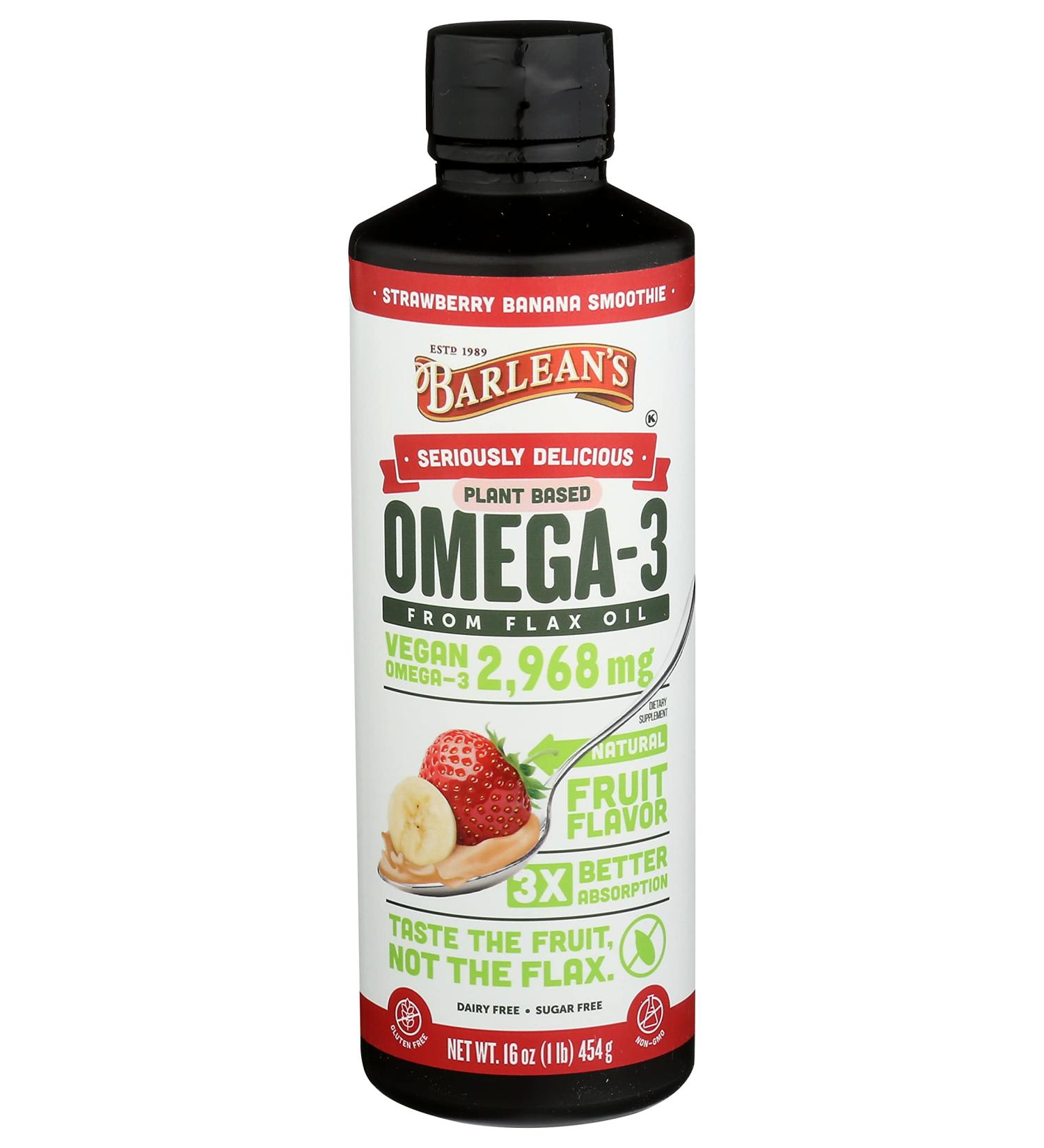 Barlean's Seriously Delicious Omega-3 Flax Oil Strawberry Banana Smoothie 16 oz - Healthy & Tasty - Buy Online on GoSupps.com
