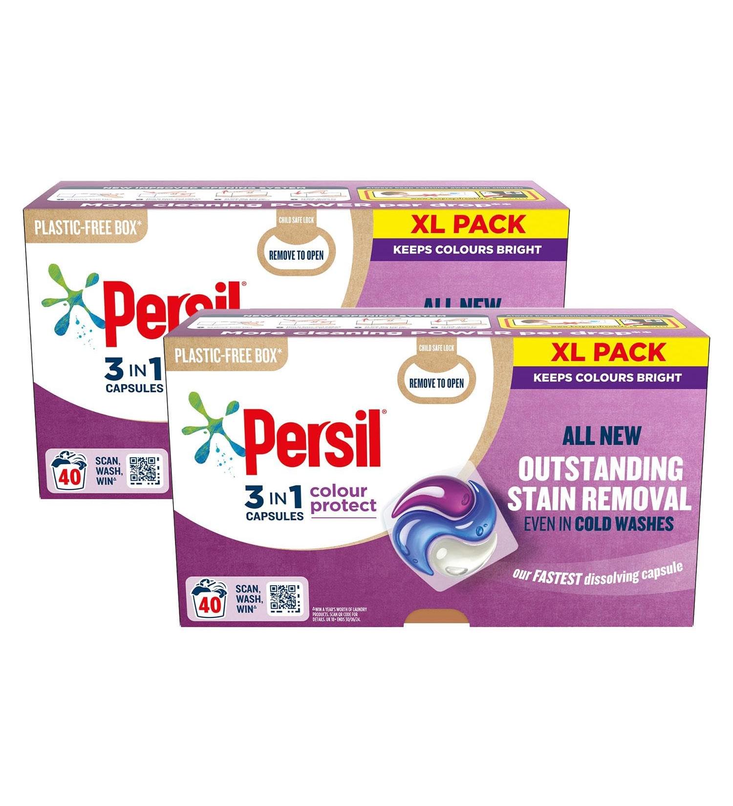 Persil XL 3-In-1 Washing Capsules All New Outstanding Stain Removal Even In Cold Washes With Triple Action Cleaning All In One Power Washing Capsules 40 Washes (Colour Protect Buy 2) - Buy Online on GoSupps.com
