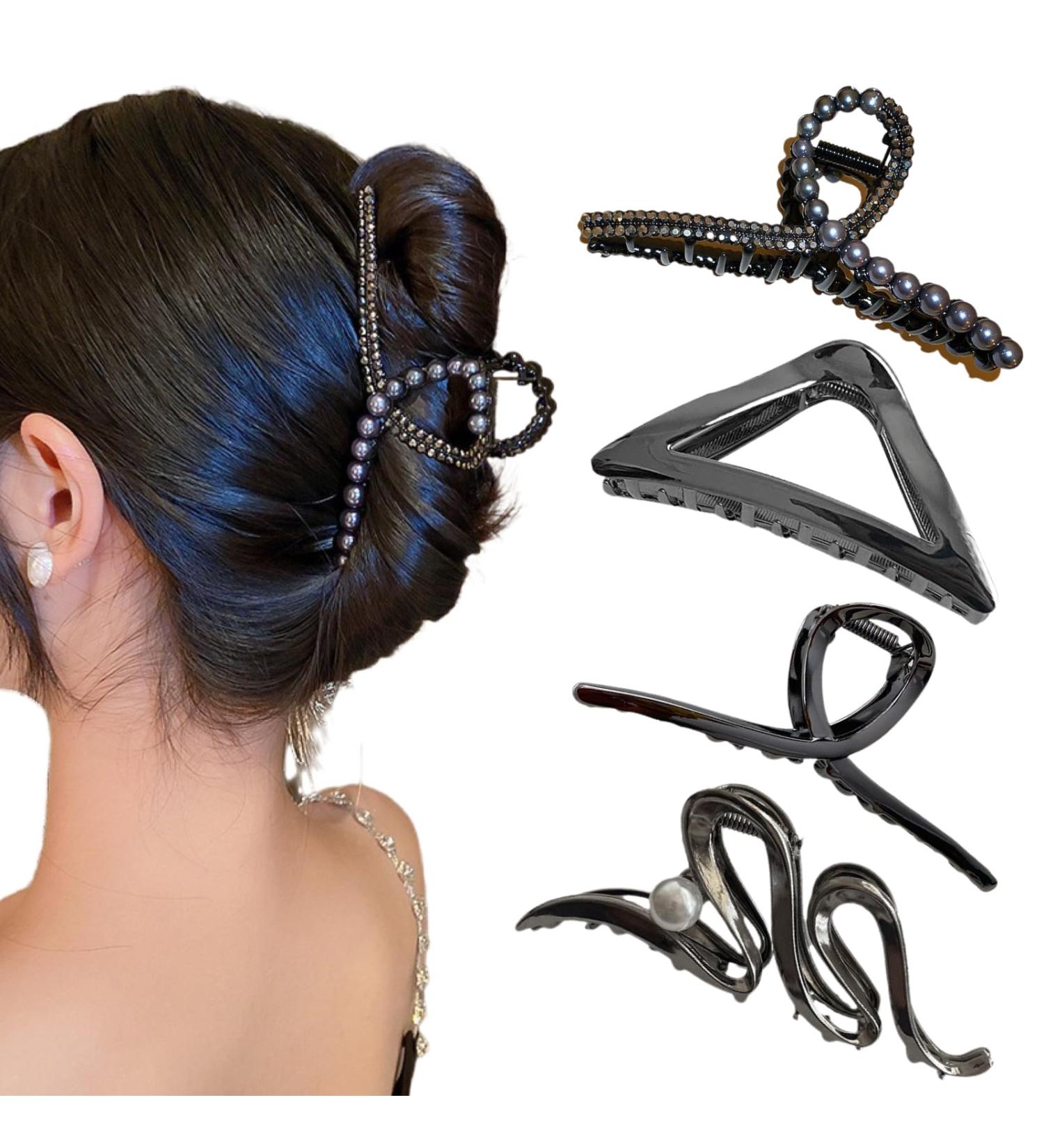 Ypkia Large Black Hair Clips Set for Women & Girls | Metal Hair Accessories with Pearls - 4 Pieces for Thick Hair - Buy Online on GoSupps.com