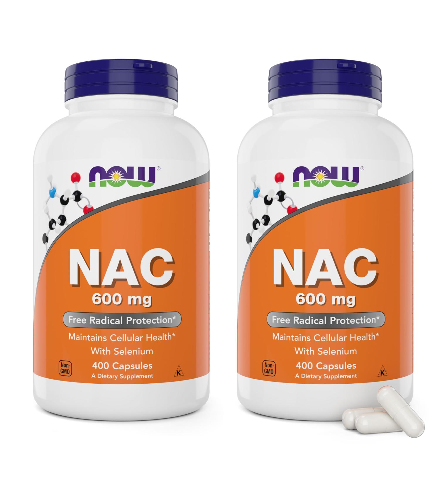 Now NAC 600 mg 400 Capsules (Pack of 2) N-Acetyl Cysteine with Selenium - Buy Online on GoSupps.com