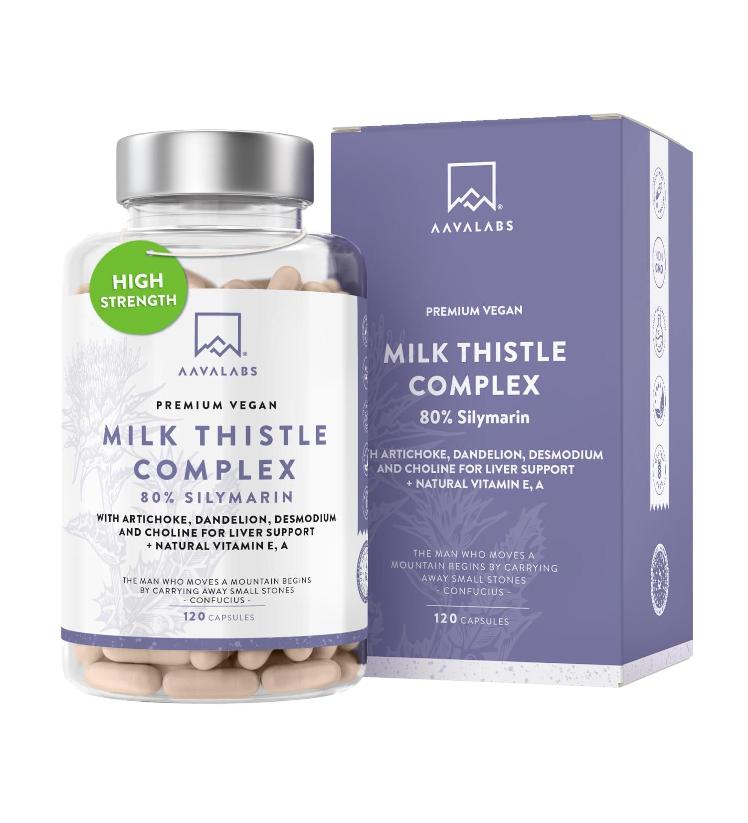 High Strength Milk Thistle Capsules | Liver Support (80% Silymarin) - 24000mg | With Artichoke, Dandelion & Choline - 120 Tablets - Buy Online on GoSupps.com