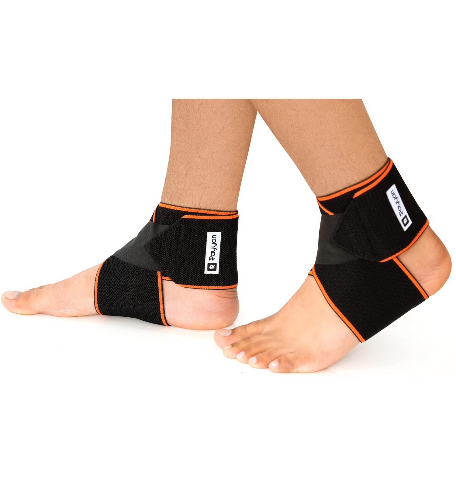Rayyan Adjustable Ankle Strap Brace - Compression Wrap for Sports Injury Recovery | Sprained Ankle & Tendon Support for Men & Women - Orange (2 Pack - Buy Online on GoSupps.com