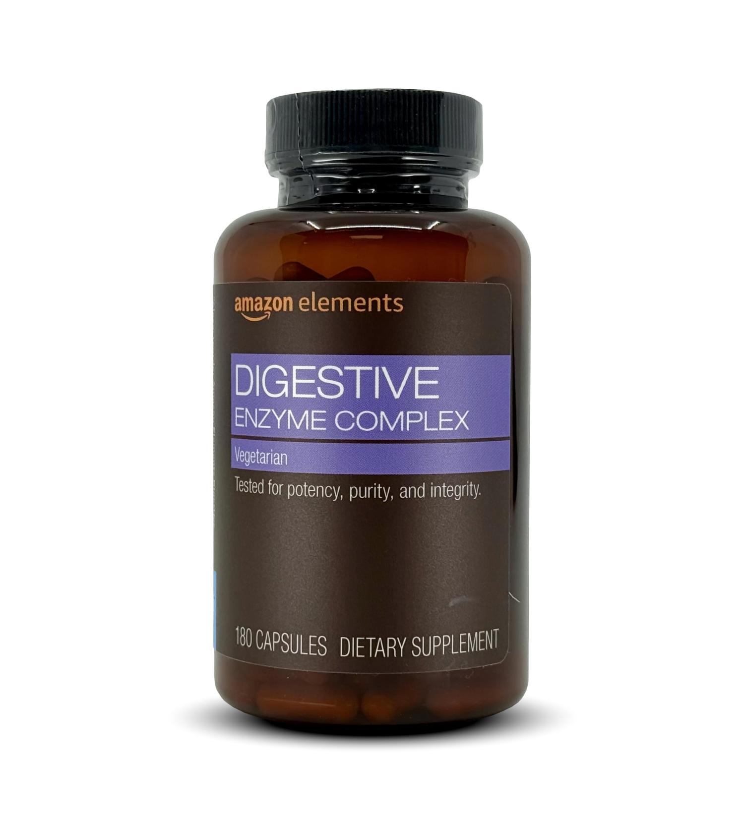 Amazon Elements Digestive Enzyme Complex Vegetarian Supports Healthy Digestion 180 Capsules (Previously Revly) 180 Count (Pack of 1)