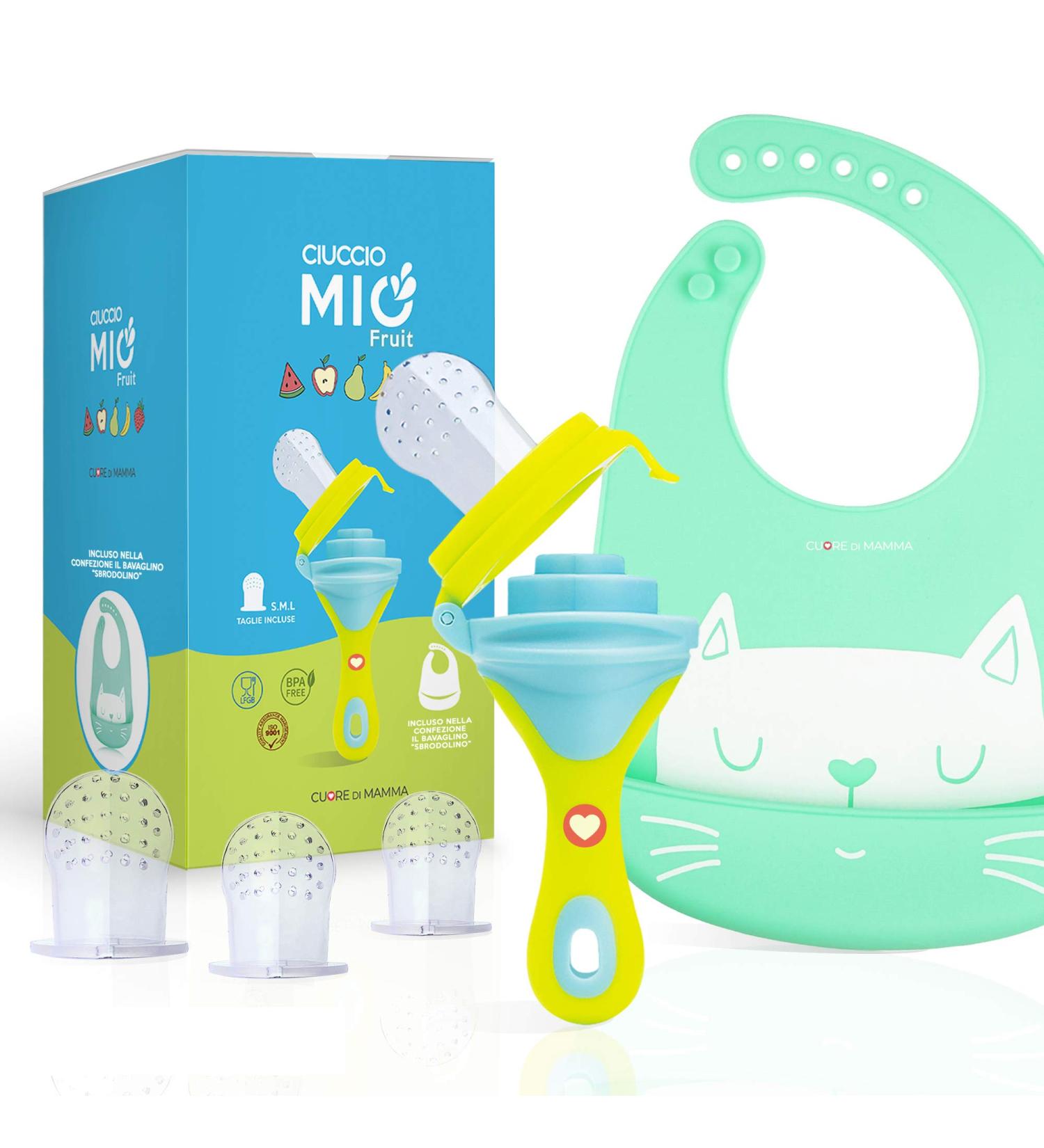 Dahema Newborn Pacifier & Bib Set - Waterproof Silicone Teething Bite Ring Ideal Weaning & Gum Massage - Light Blue - Buy Online on GoSupps.com